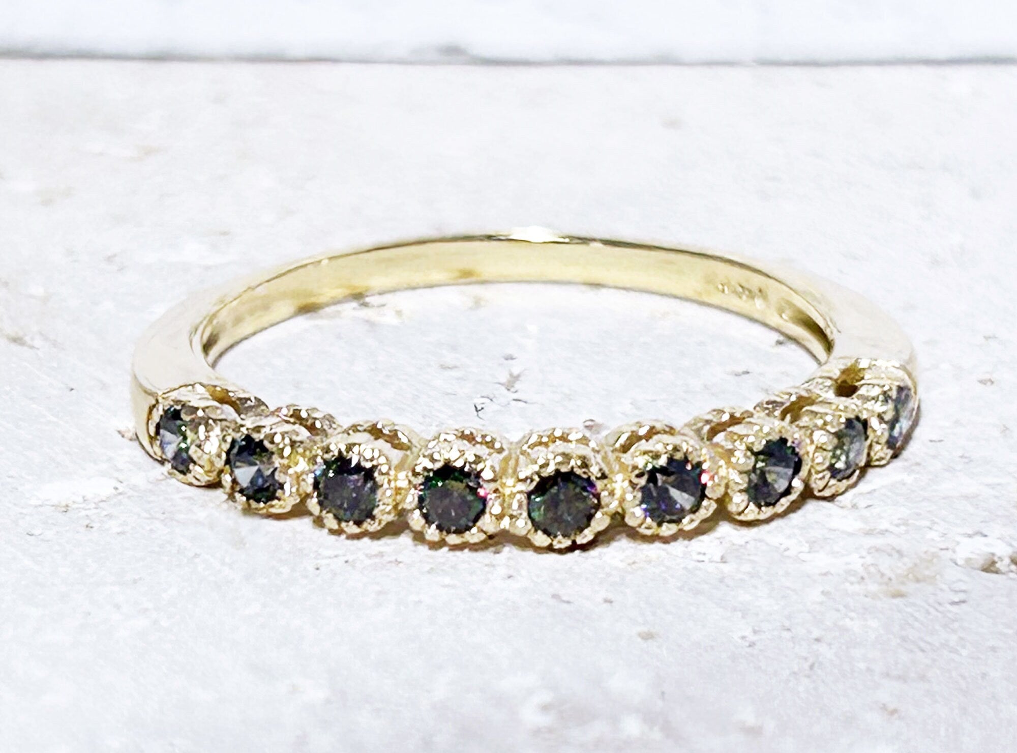 Round Mystic Topaz Nine Stone Stacking Half Eternity Ring - H.L.Jewelry