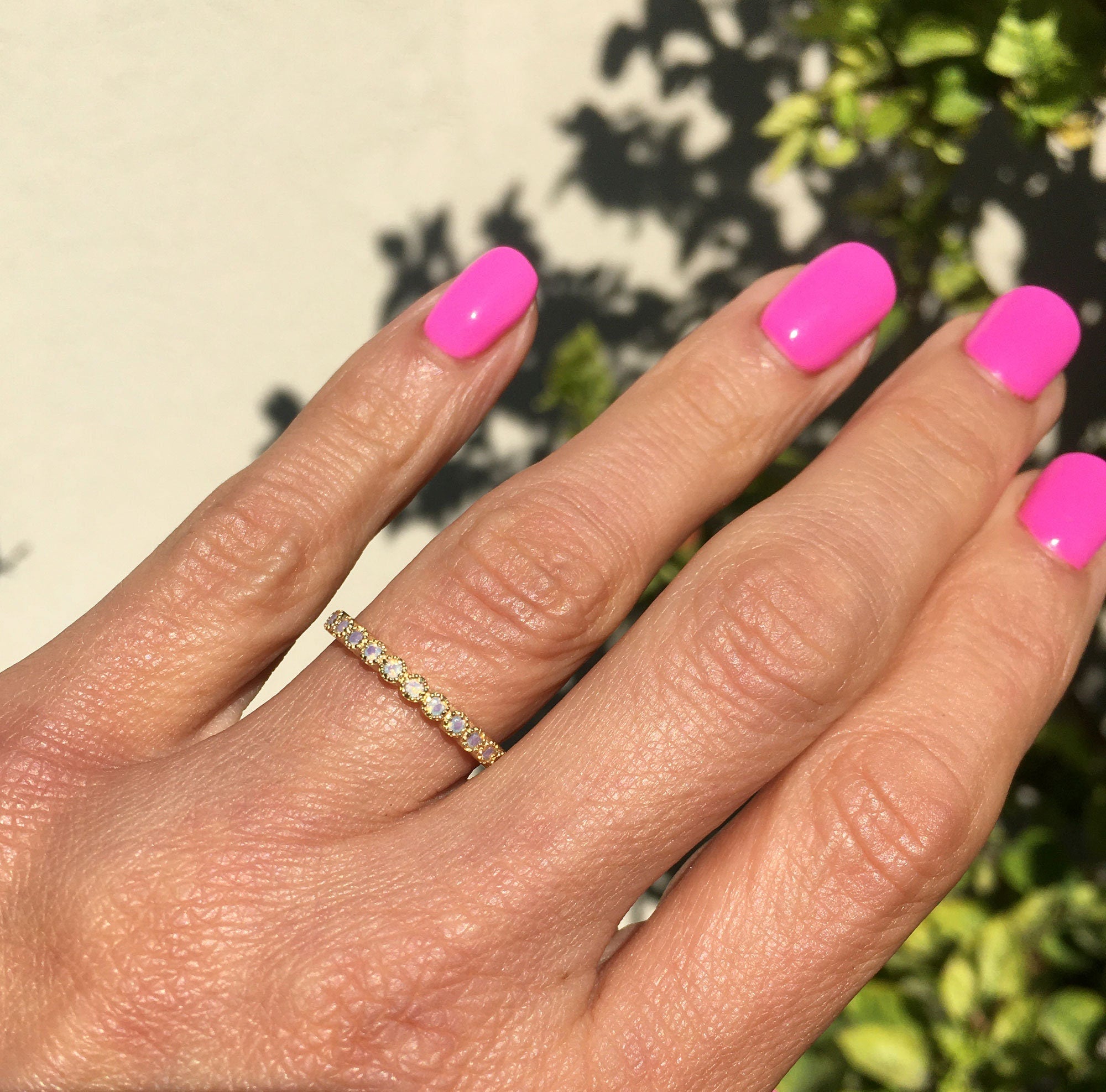 Round Opalite Eleven Stone Stacking Half Eternity Ring - H.L.Jewelry