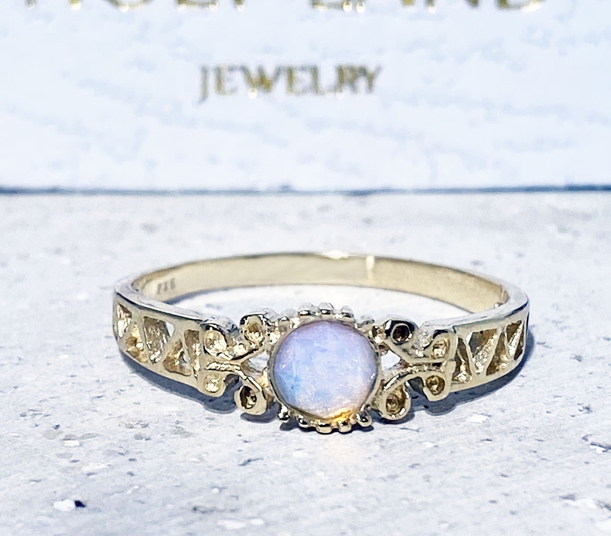 Round Opalite Gemstone Lace Ring - H.L.Jewelry