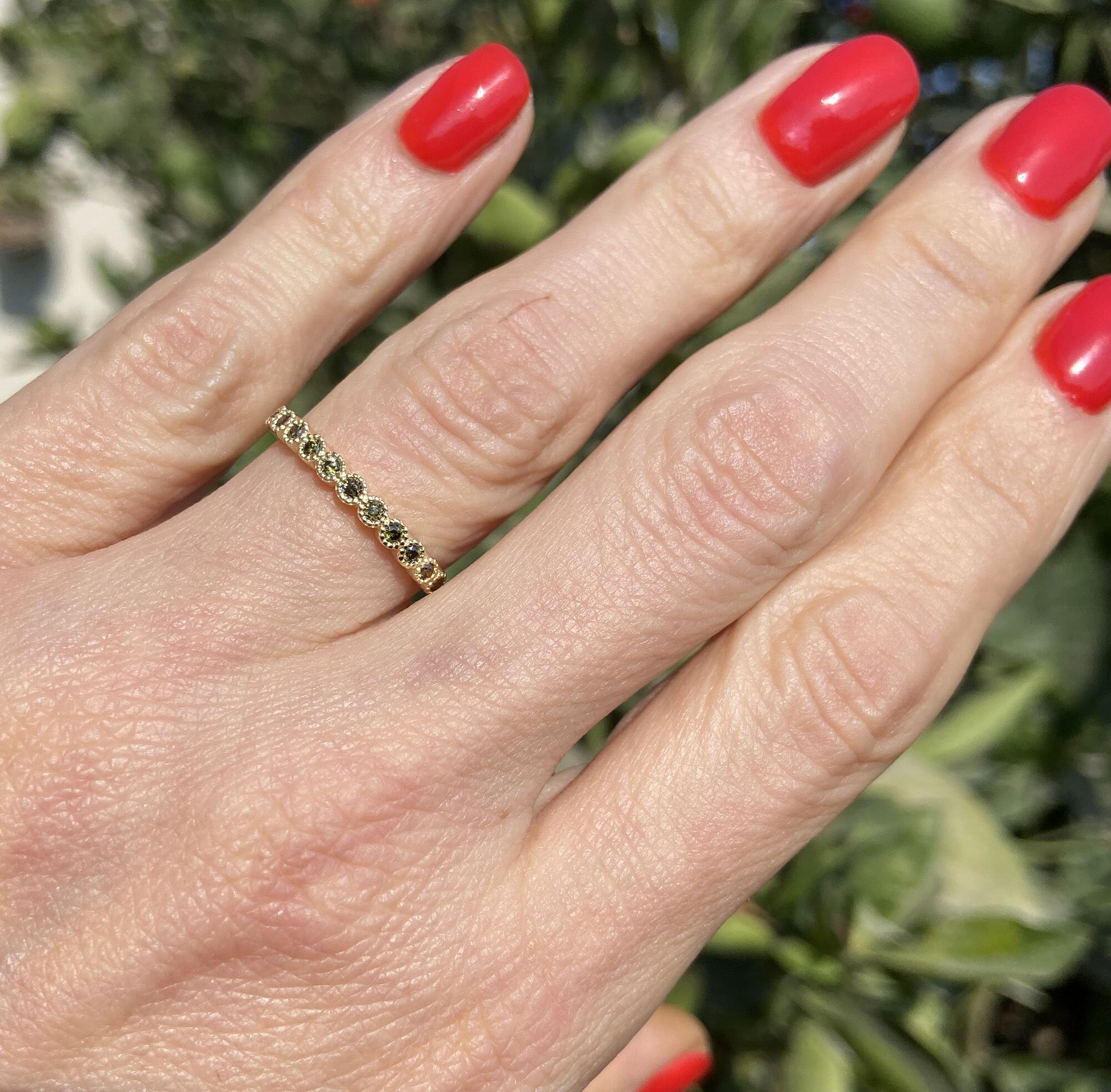 Round Peridot Eleven Stone Stackable Half Eternity Ring - H.L.Jewelry