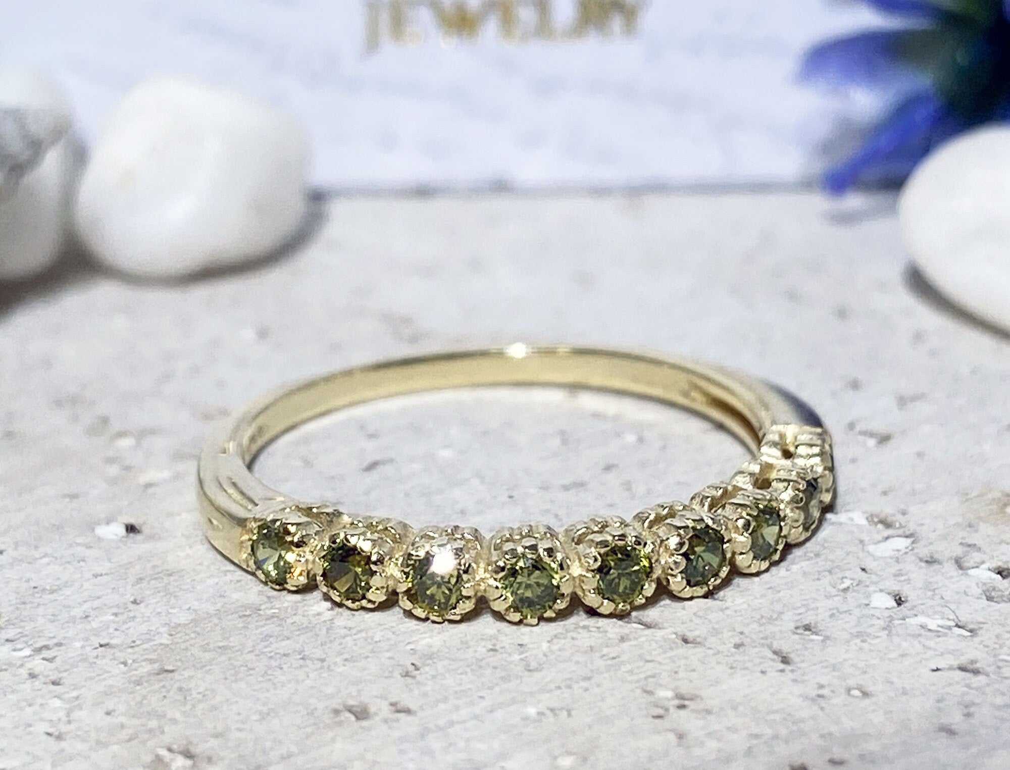 Round Peridot Nine Stone Stackable Half Eternity Ring - H.L.Jewelry