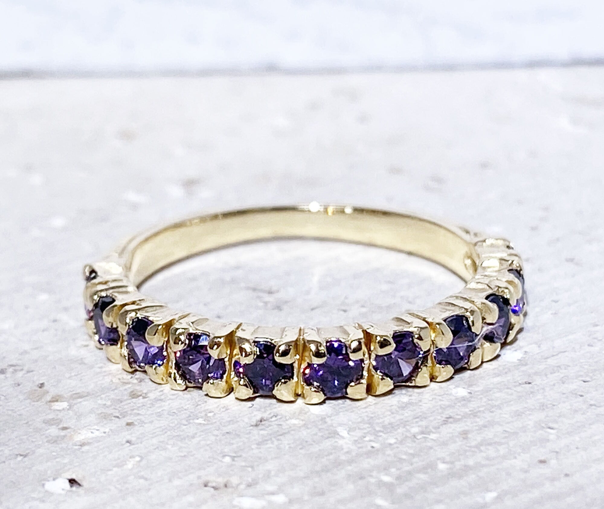 Round Purple Amethyst Eleven Stone Stacking Half Eternity Ring - H.L.Jewelry