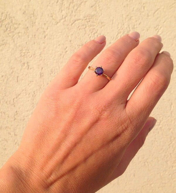 Round Purple Amethyst Solitaire Simple Ring - H.L.Jewelry