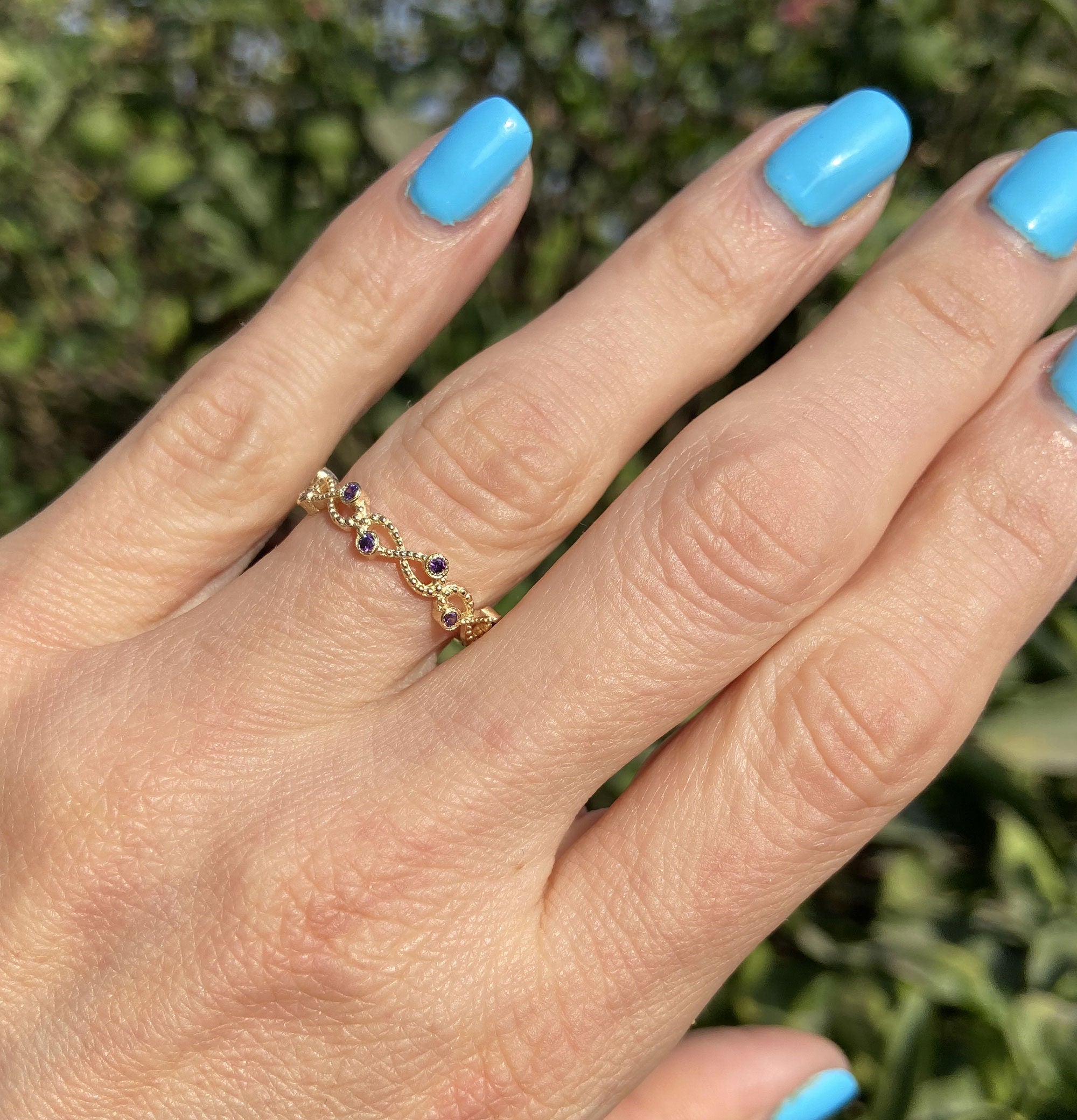 Round Purple Amethyst Ten Stone Infinity Ring - H.L.Jewelry