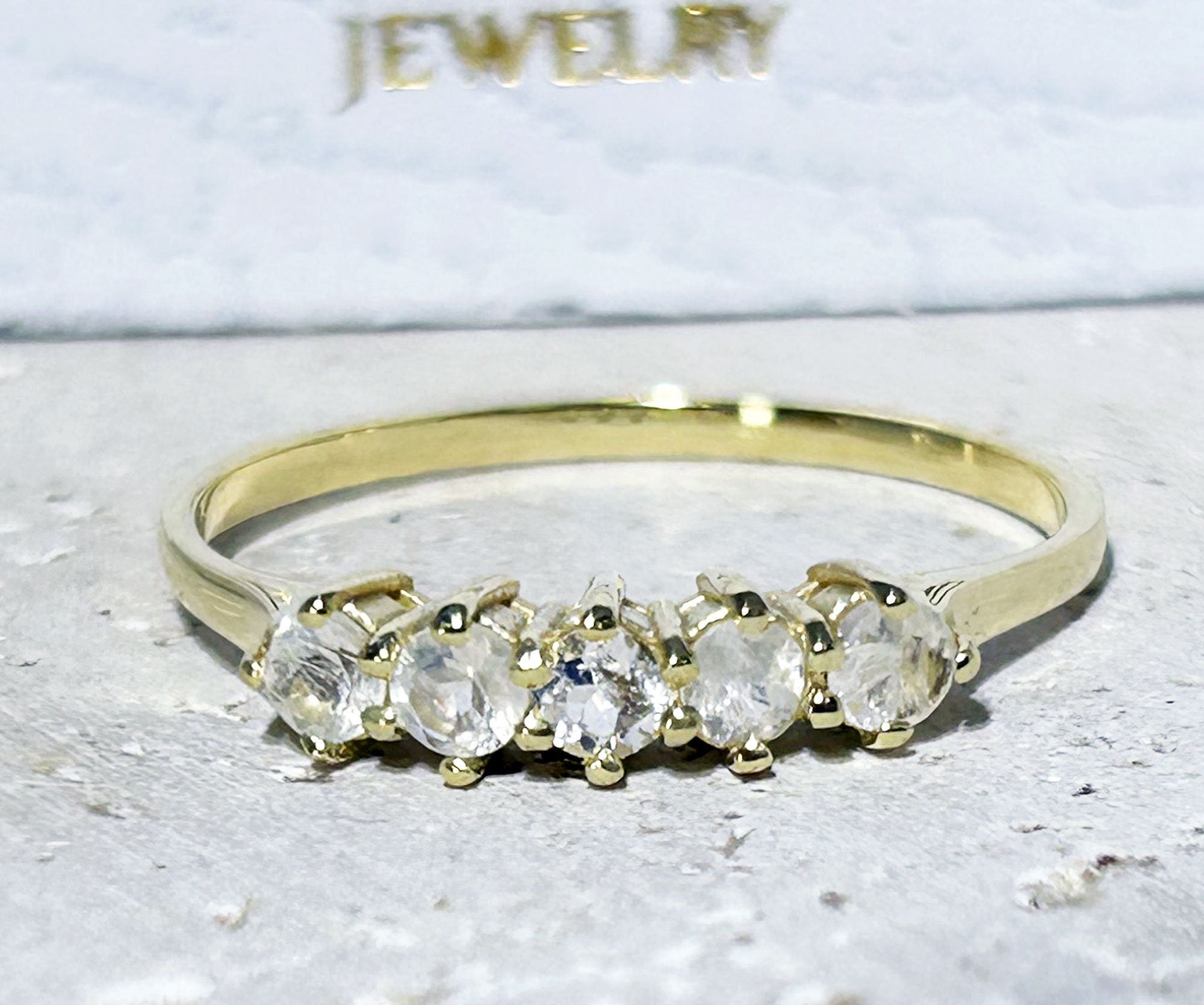 Round Rainbow Moonstone Five-Stone Stackable Ring - H.L.Jewelry