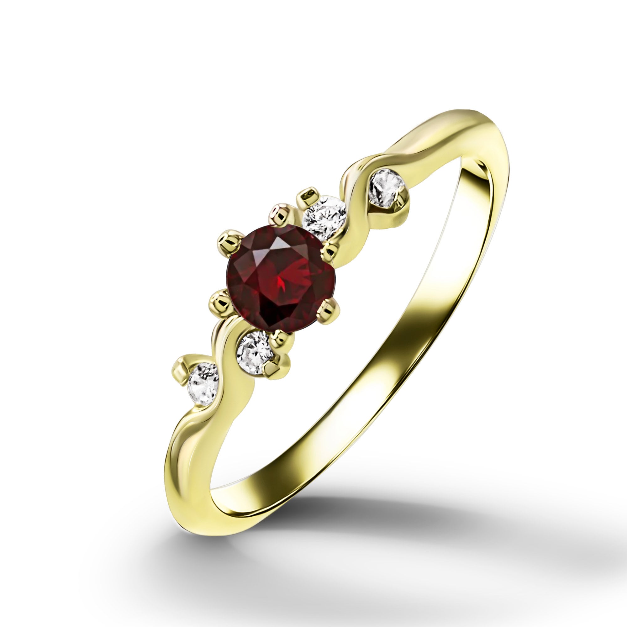 Round Red Garnet Delicate ring with Clear Quartz Accents - H.L.Jewelry
