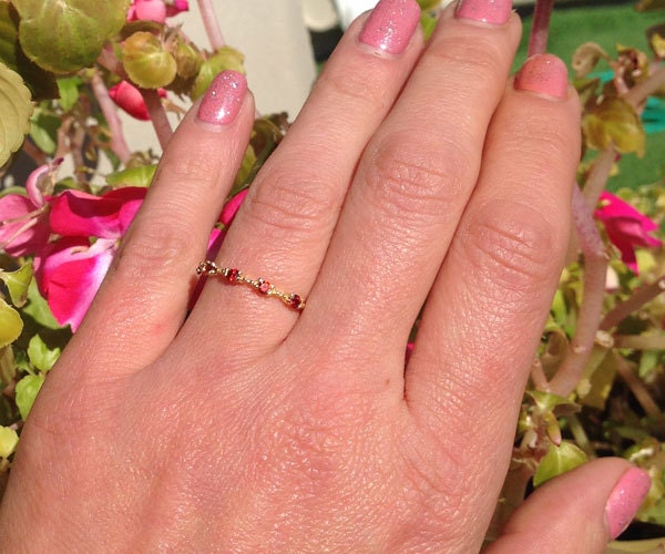 Round Red Garnet Five Stone Simple Stacking Ring - H.L.Jewelry