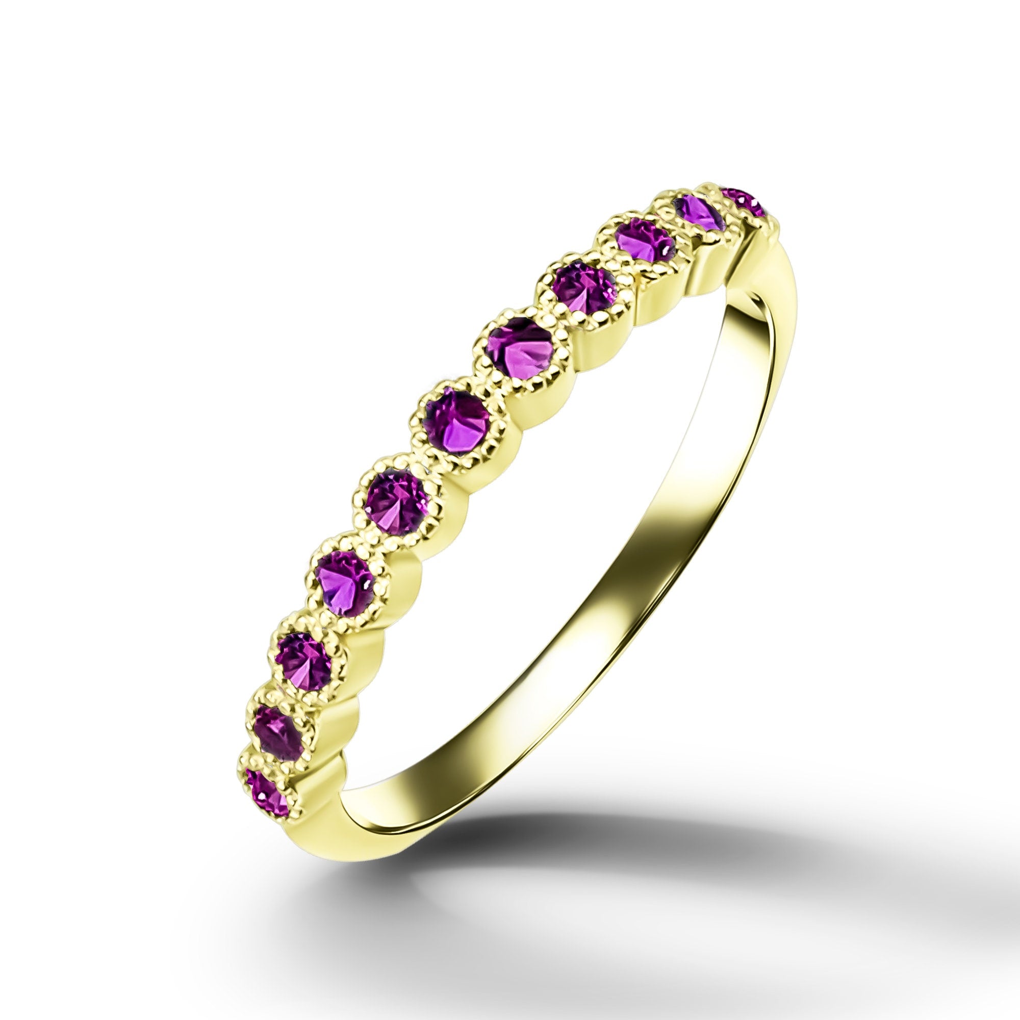 Round Ruby Eleven-Stone Stacking Half Eternity Bezel Ring - H.L.Jewelry