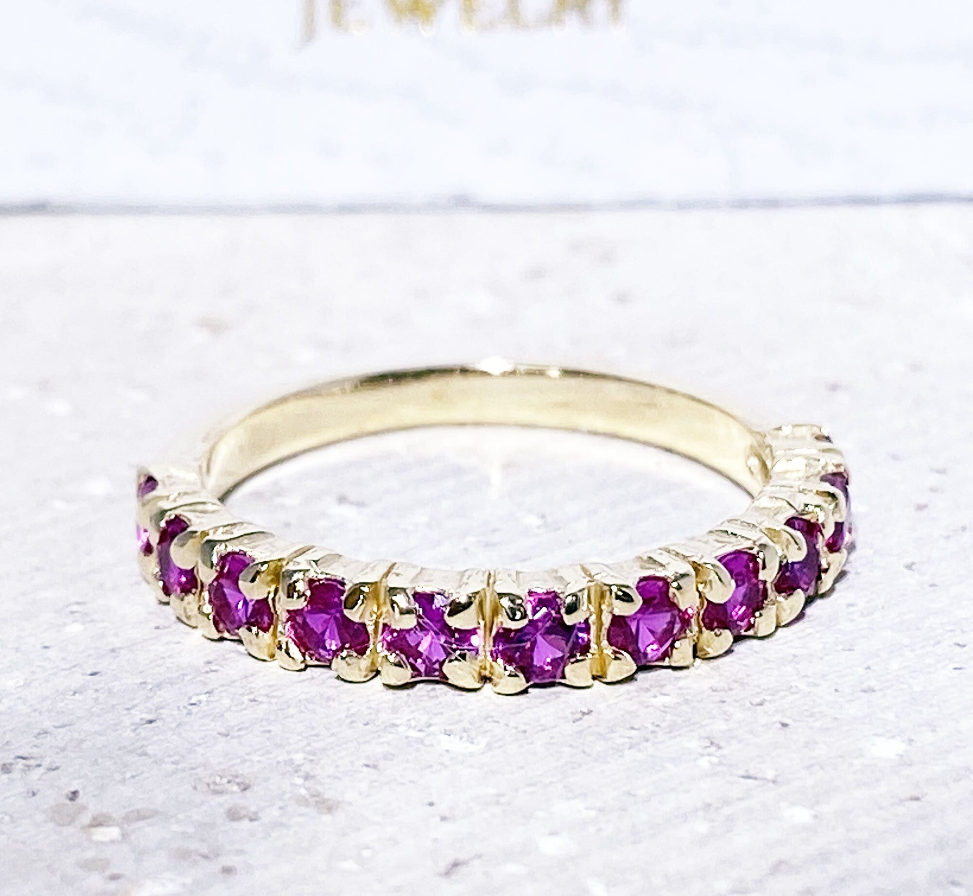 Round Ruby Eleven-Stone Stacking Half Eternity Ring - H.L.Jewelry