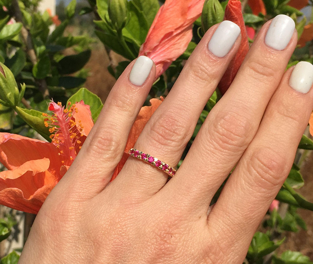 Round Ruby Eleven-Stone Stacking Half Eternity Ring - H.L.Jewelry