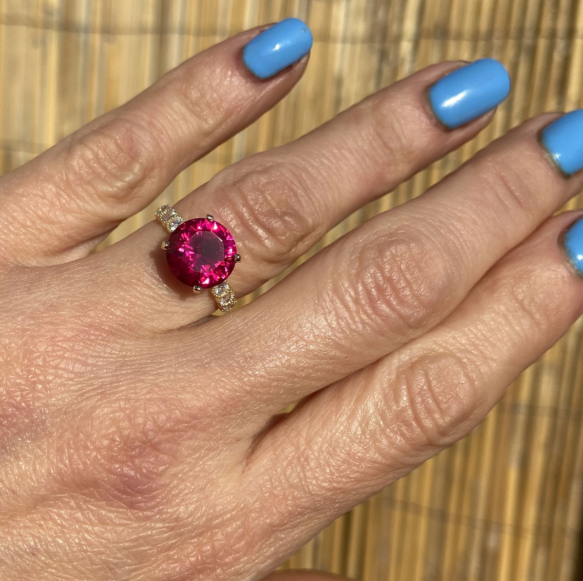 Round Ruby Engagement Ring with Clear Quartz Accents - H.L.Jewelry