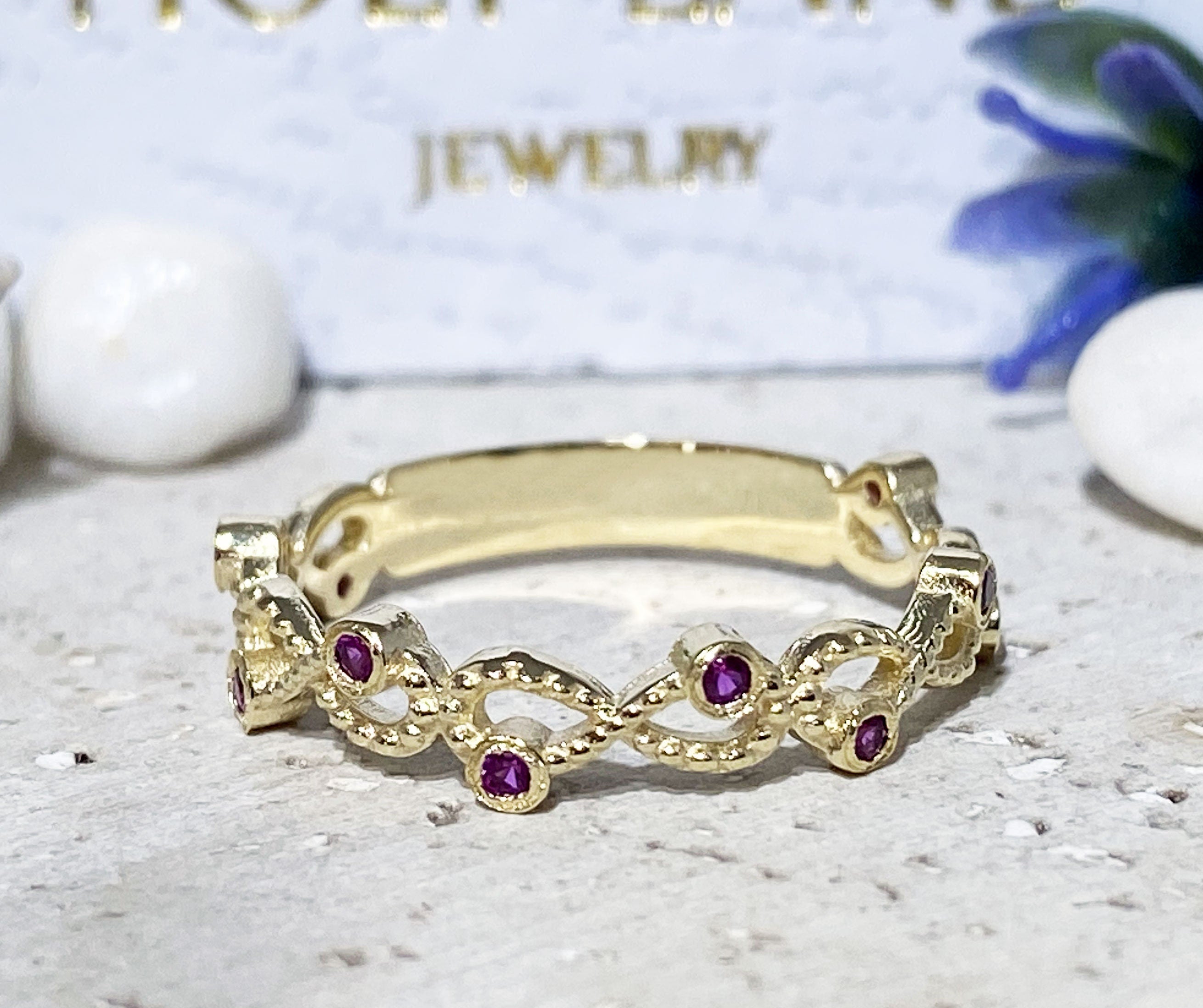 Round Ruby Ten-Stone Infinity Ring - H.L.Jewelry
