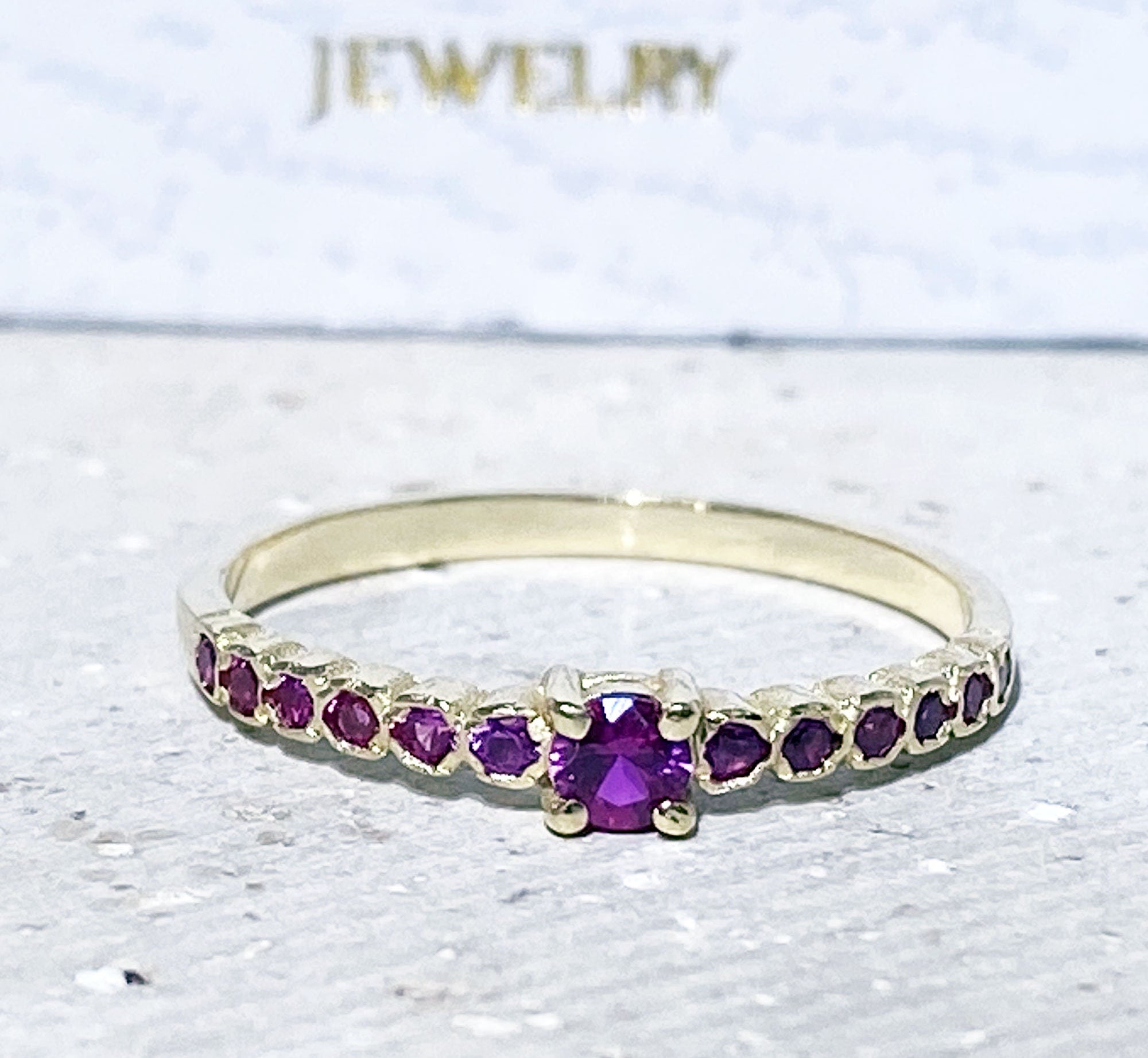 Round Ruby Thirteen-Stone Stacking Half Eternity Ring - H.L.Jewelry