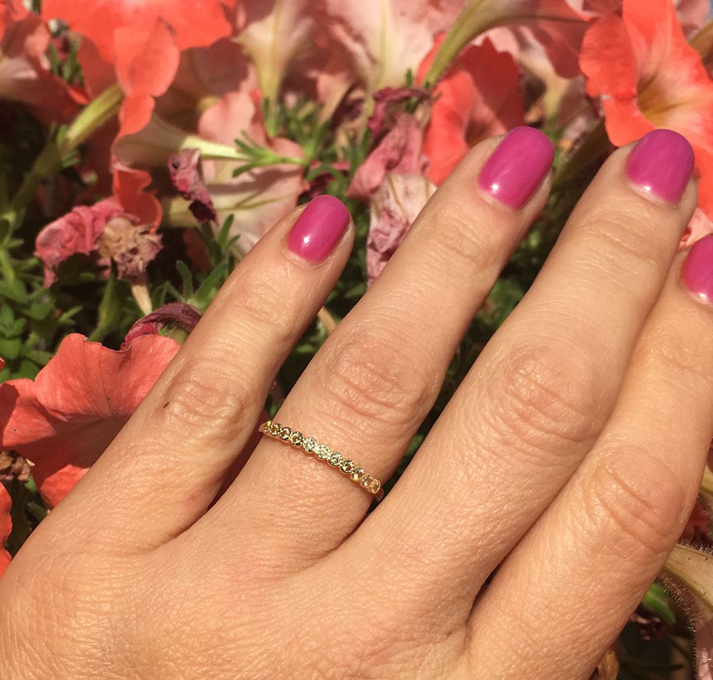 Round Yellow Citrine Eleven Stone Stacking Half Eternity Ring - H.L.Jewelry