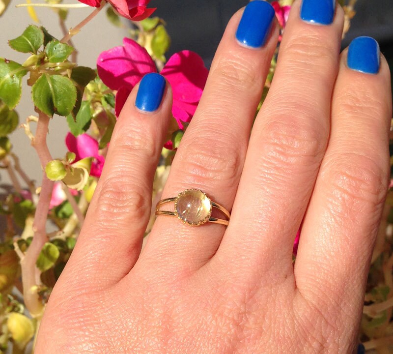 Rutilated Quartz Double Band Round Crown Ring - H.L.Jewelry