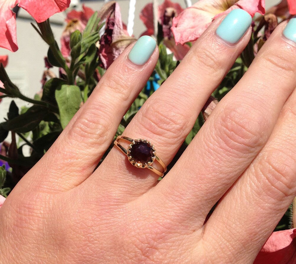 Smoky Quartz Round Crown Double Band Ring - H.L.Jewelry