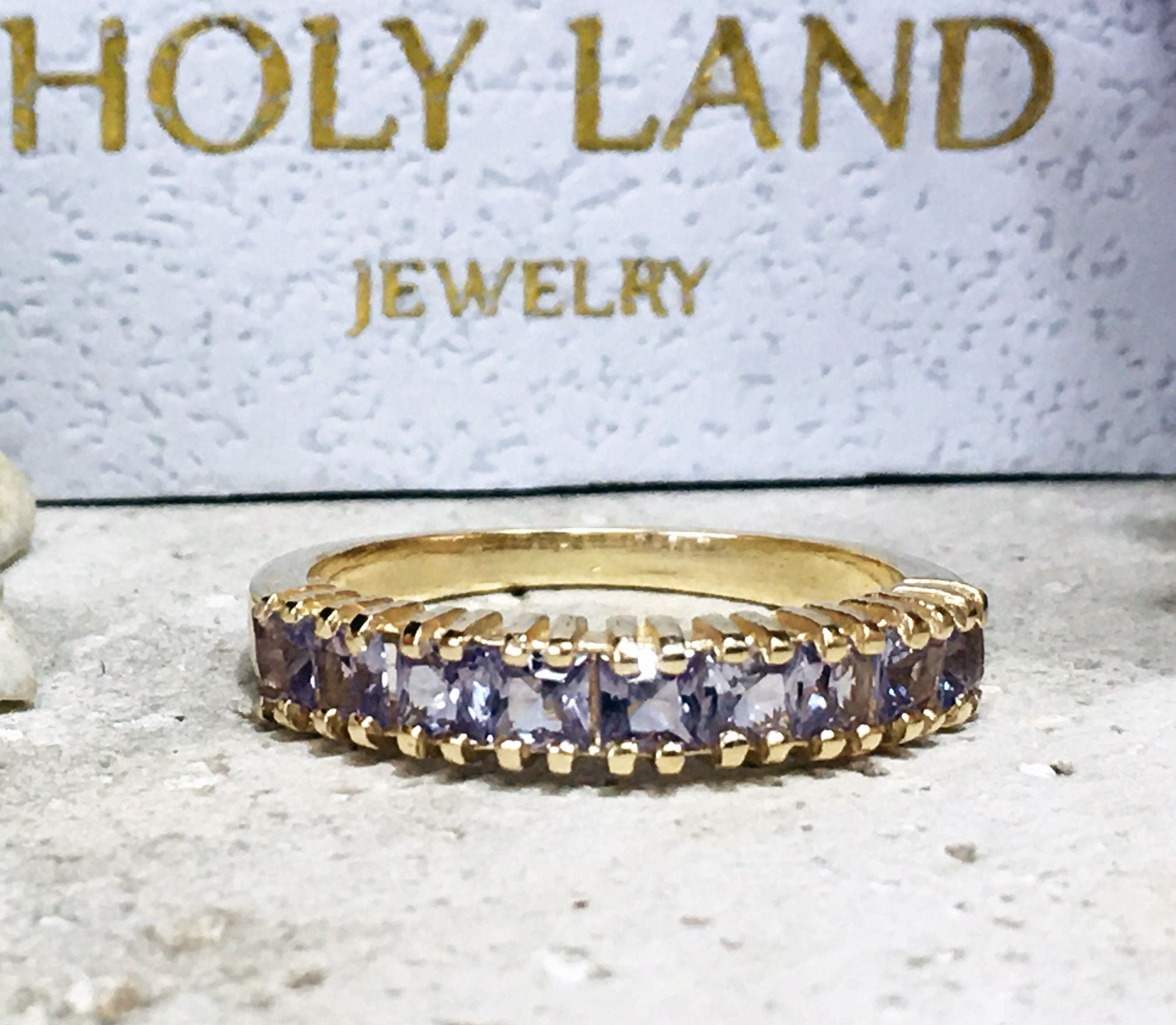 Square Alexandrite Nine Stone Half Eternity Stacking Simple Ring - H.L.Jewelry