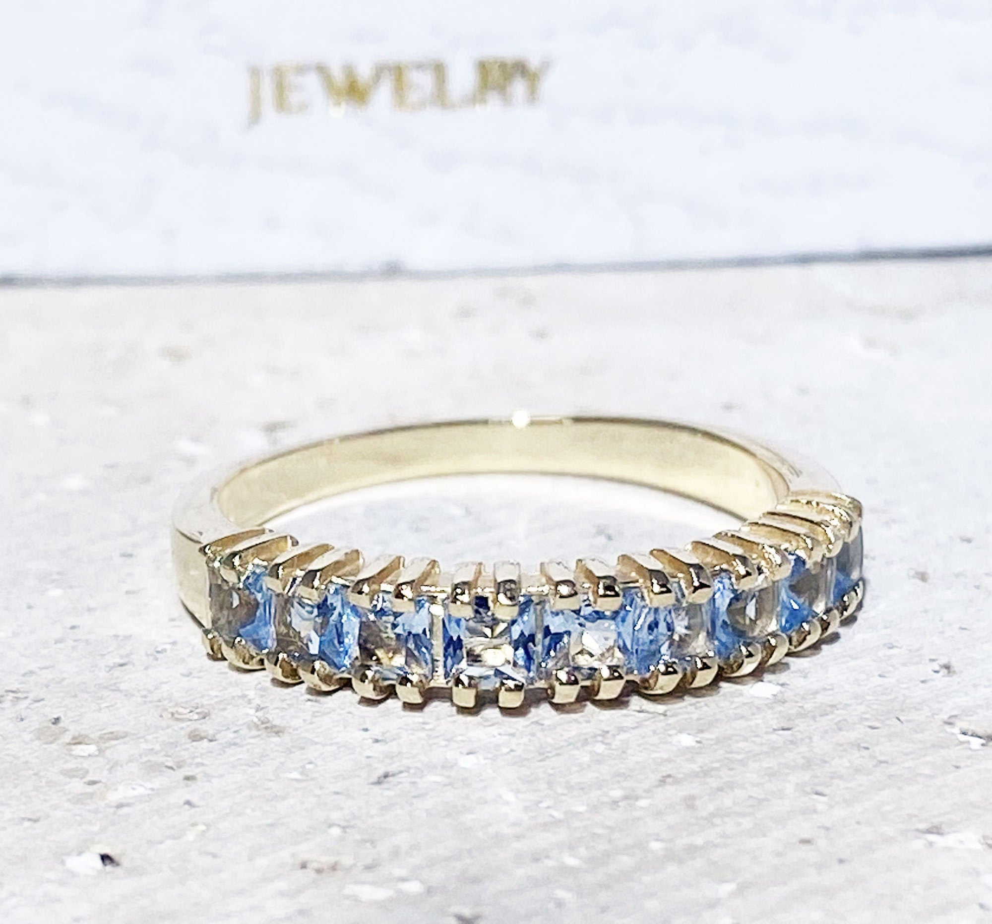 Square Aquamarine Nine Stone Stacking Half Eternity Ring - H.L.Jewelry