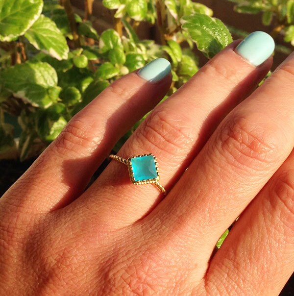 Square Blue Chalcedony Twist Band Simple Ring - H.L.Jewelry