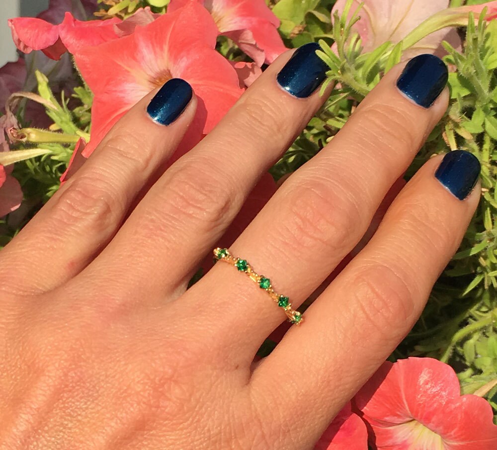 Square Emerald Five Stone Simple Stacking Ring - H.L.Jewelry