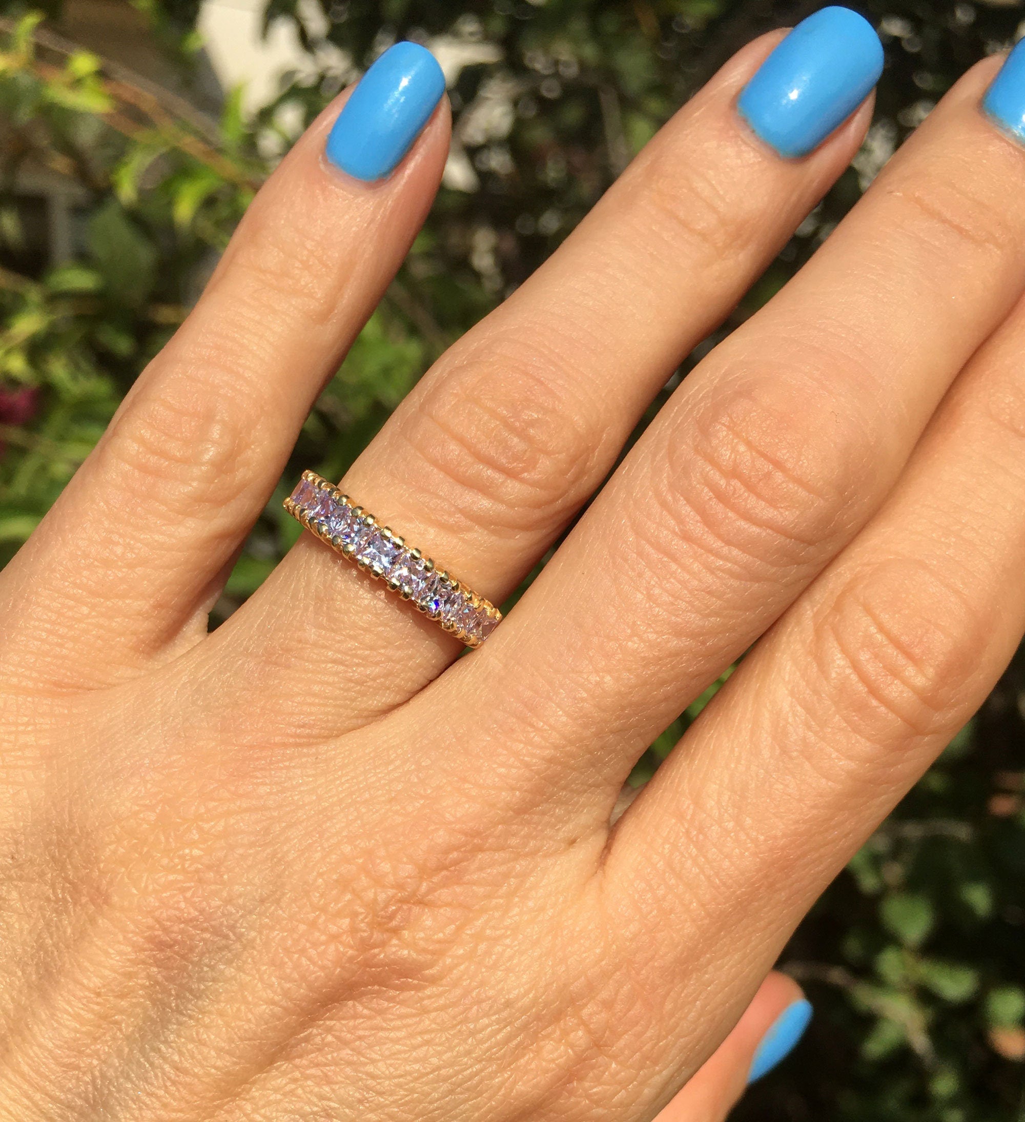 Square Lavender Amethyst Nine Stone Stacking Half Eternity Ring - H.L.Jewelry