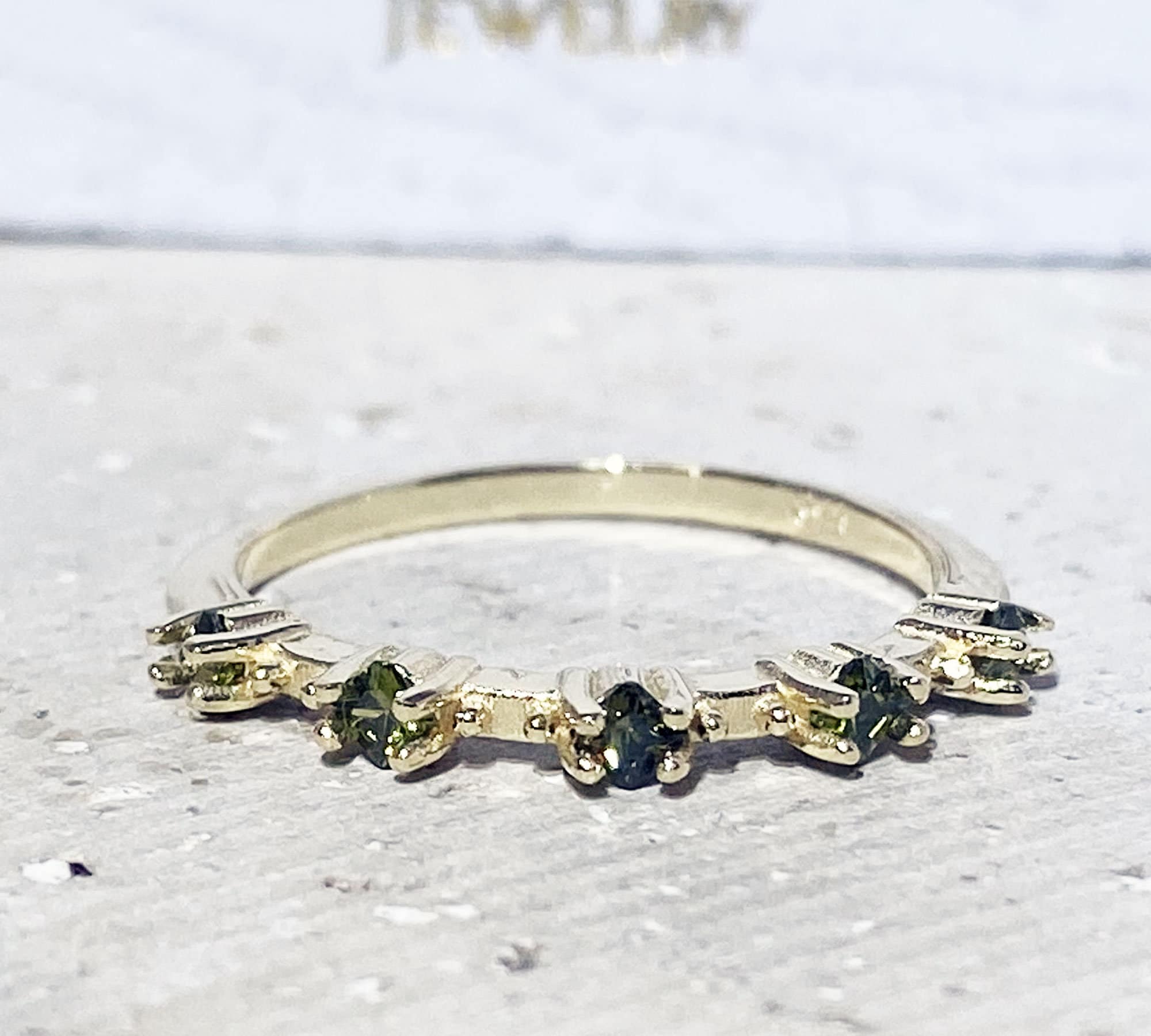 Square Peridot Five Stone Simple Stacking Ring - H.L.Jewelry