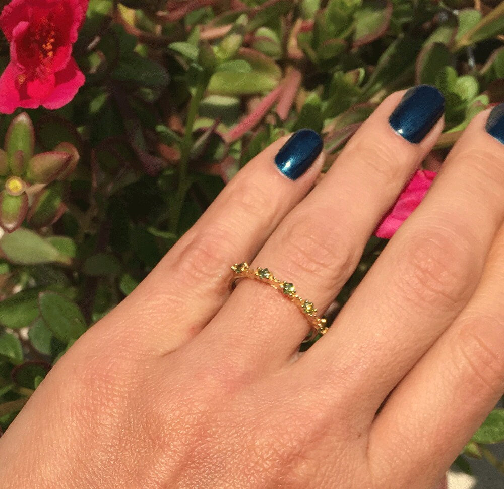 Square Peridot Five Stone Simple Stacking Ring - H.L.Jewelry