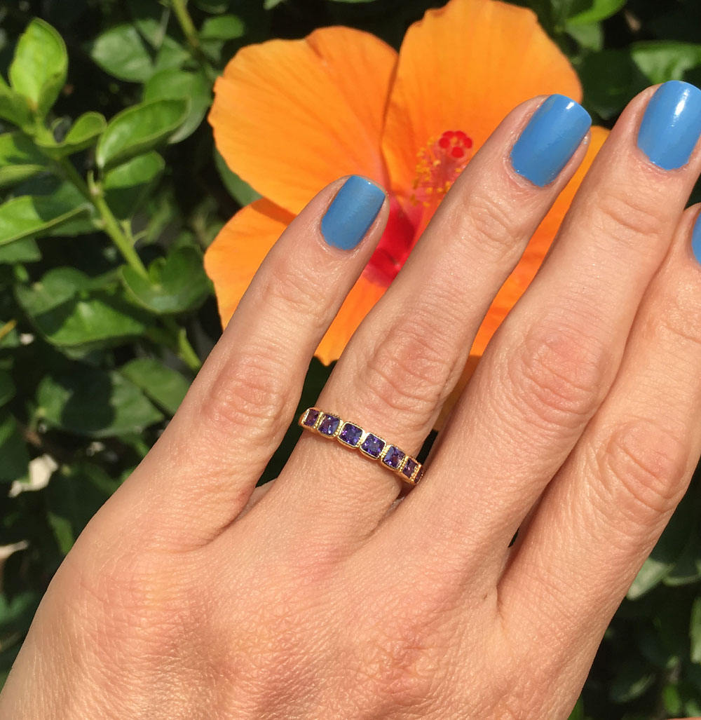 Square Purple Amethyst Seven Stone Stacking Half Eternity Ring - H.L.Jewelry