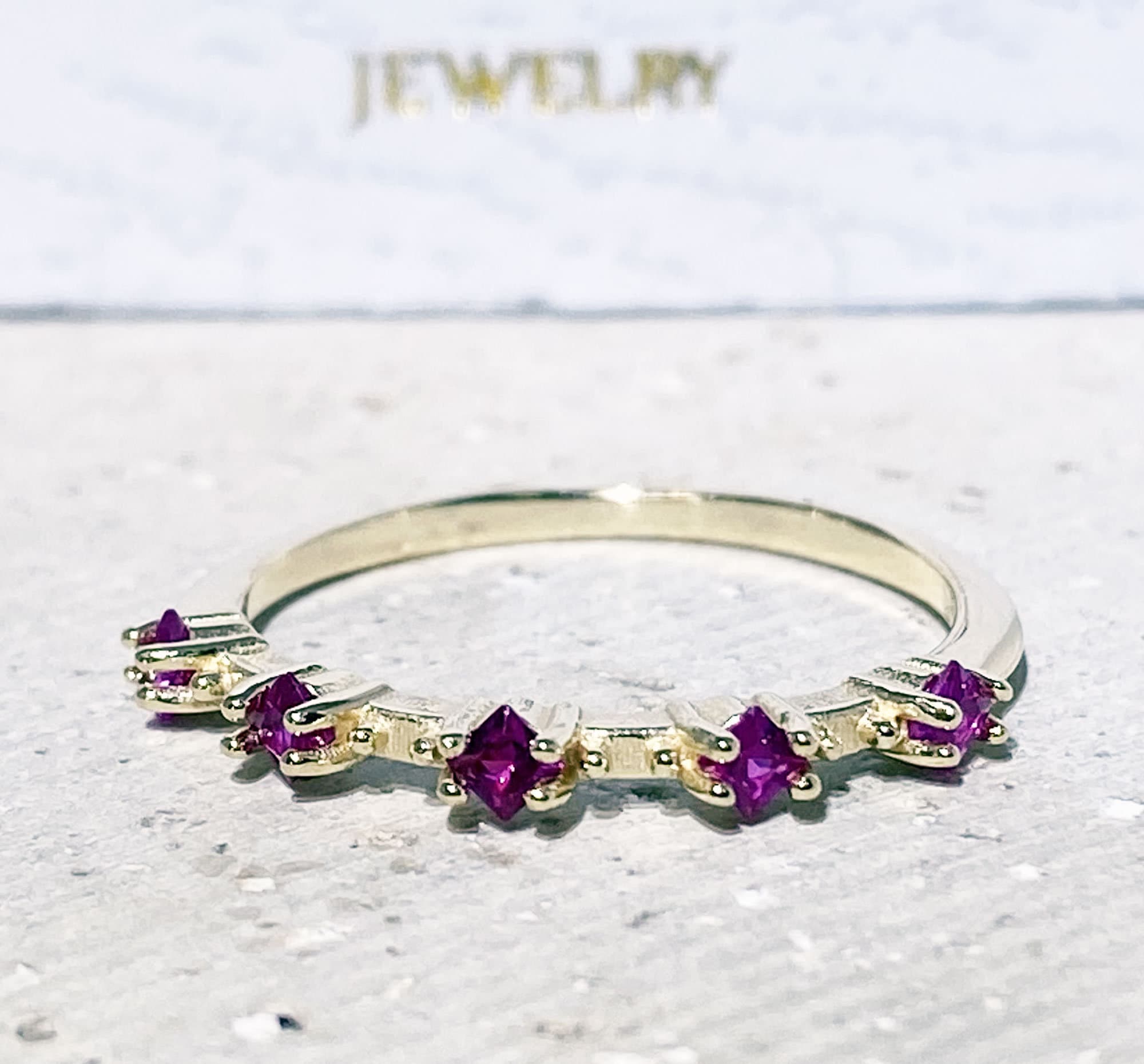 Square Ruby Five-Stone Simple Stacking Ring - H.L.Jewelry
