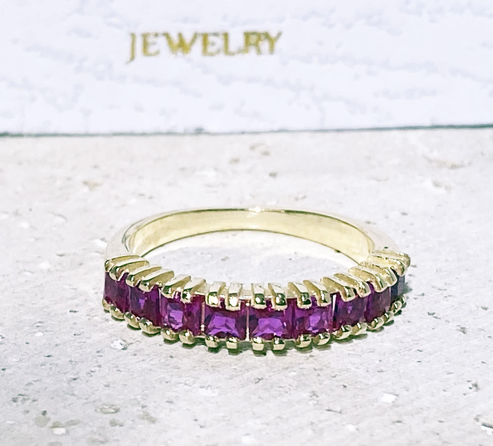 Square Ruby Nine-Stone Half Eternity Stacking Ring - H.L.Jewelry