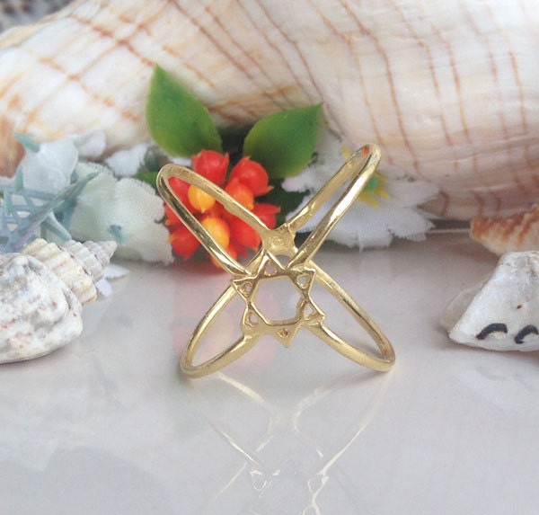 Star of David Geometric Crossover Ring - H.L.Jewelry