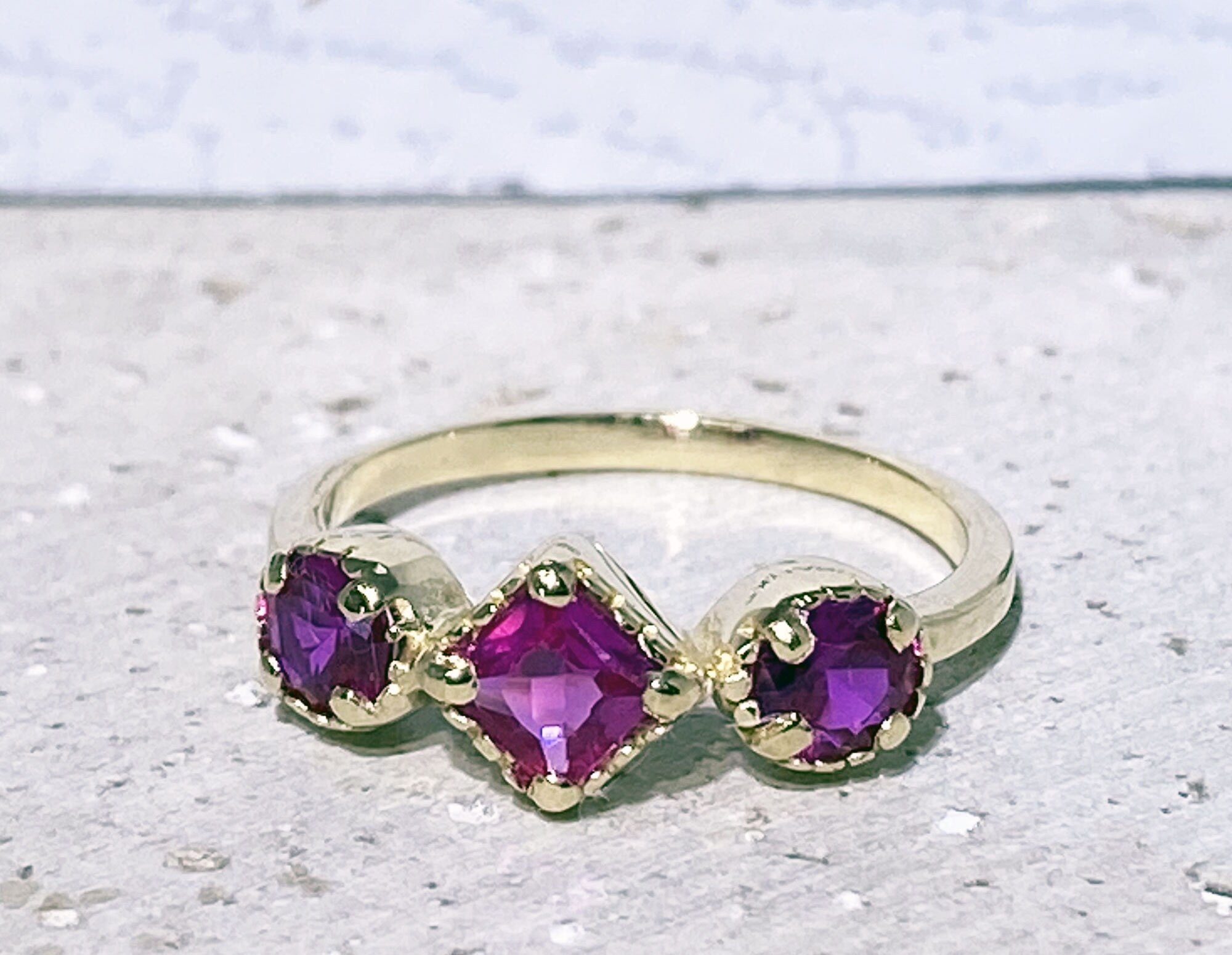 Square and Round Ruby Three-Stone Ring - H.L.Jewelry
