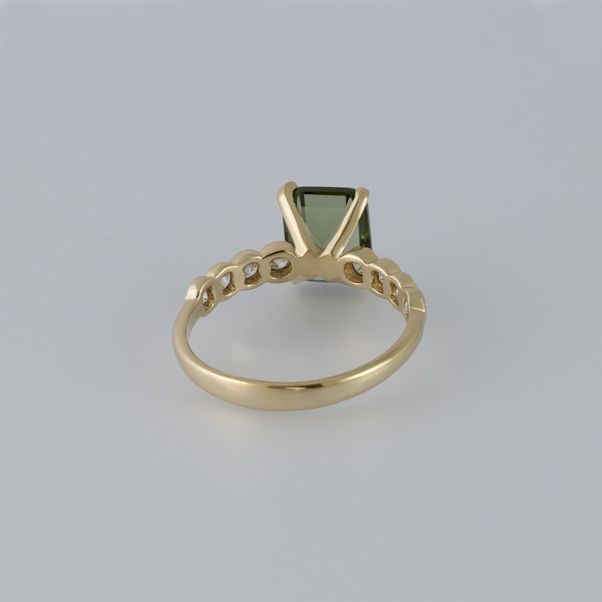 Emerald Ring - May Birthstone - Octagon Emerald Gemstone Statement Engagement Ring with Clear Quartz Accents - H.L.Jewelry