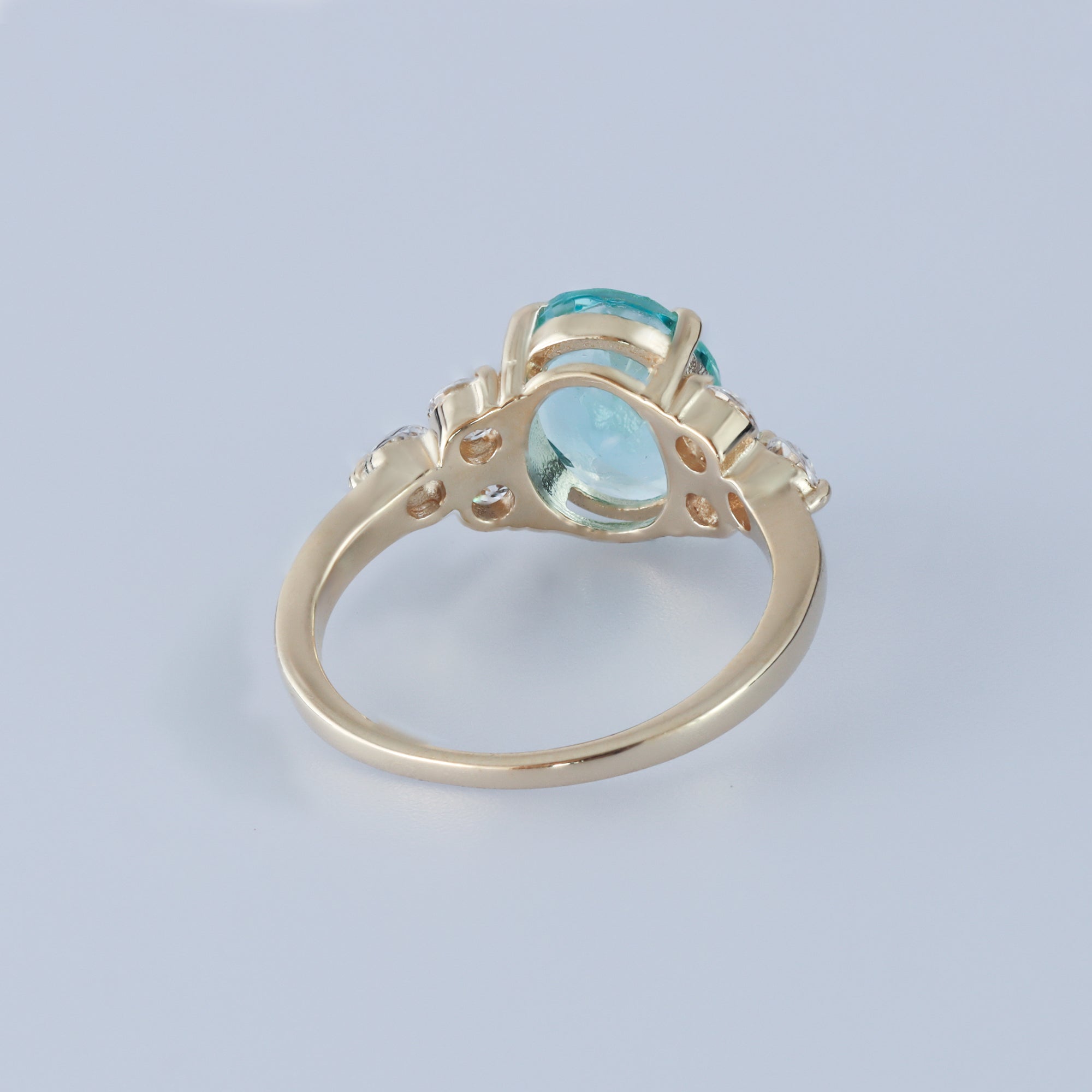 Aquamarine Ring - March Birthstone - Engagement Oval Aquamarine Ring and Clear Quartz Accents - H.L.Jewelry