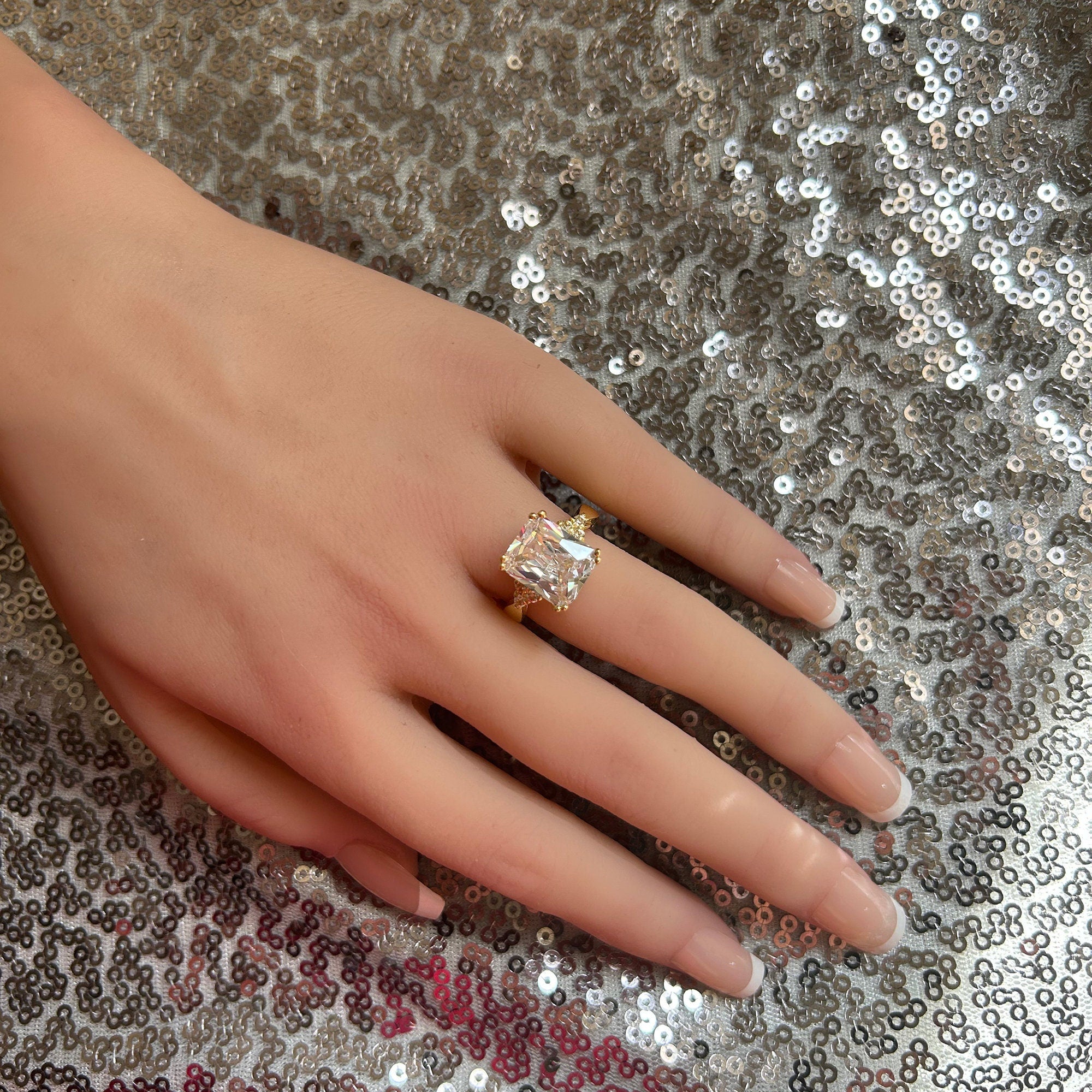 April Birthstone Octagon Clear Quartz Gemstone Statement Engagement Ring - H.L.Jewelry