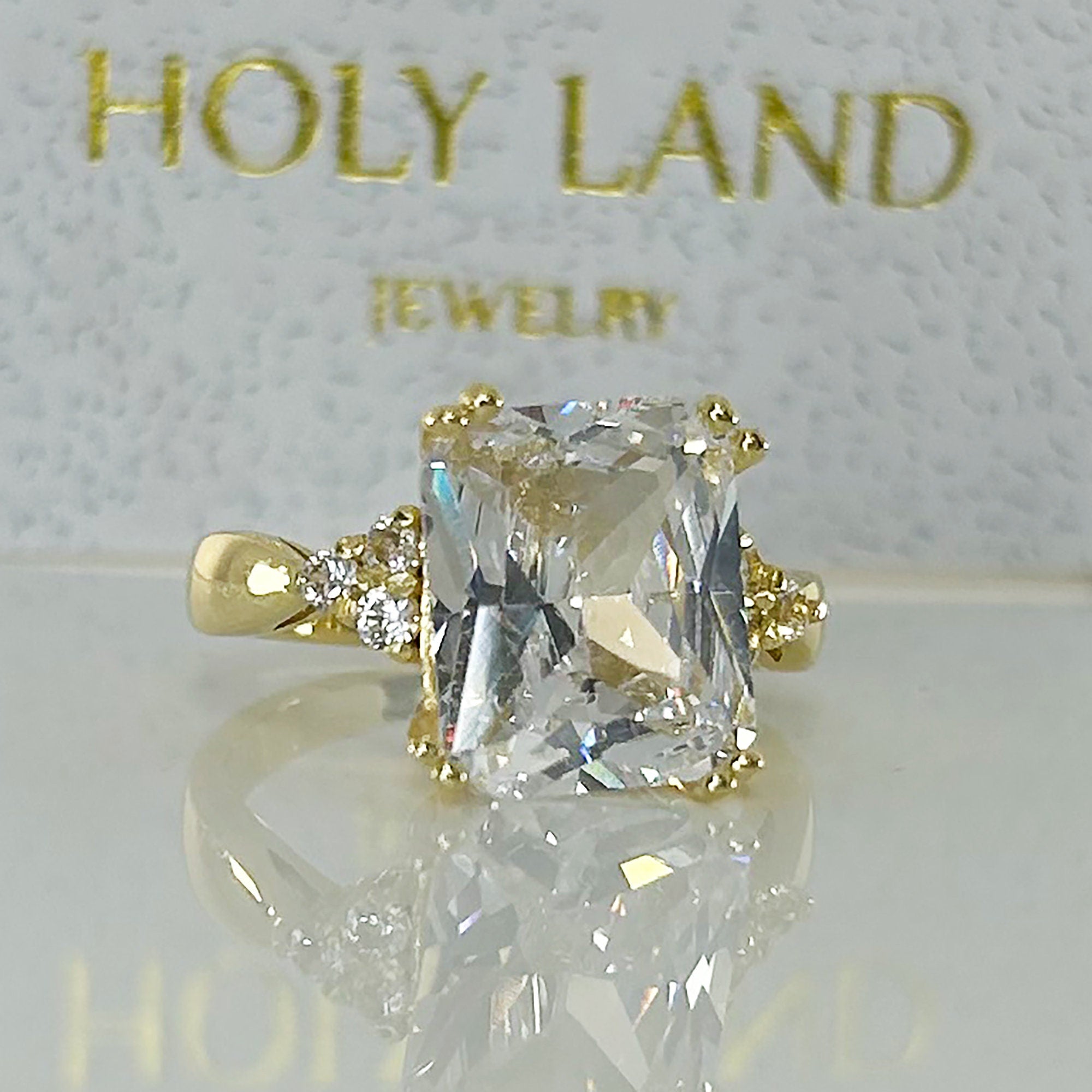April Birthstone Octagon Clear Quartz Gemstone Statement Engagement Ring - H.L.Jewelry