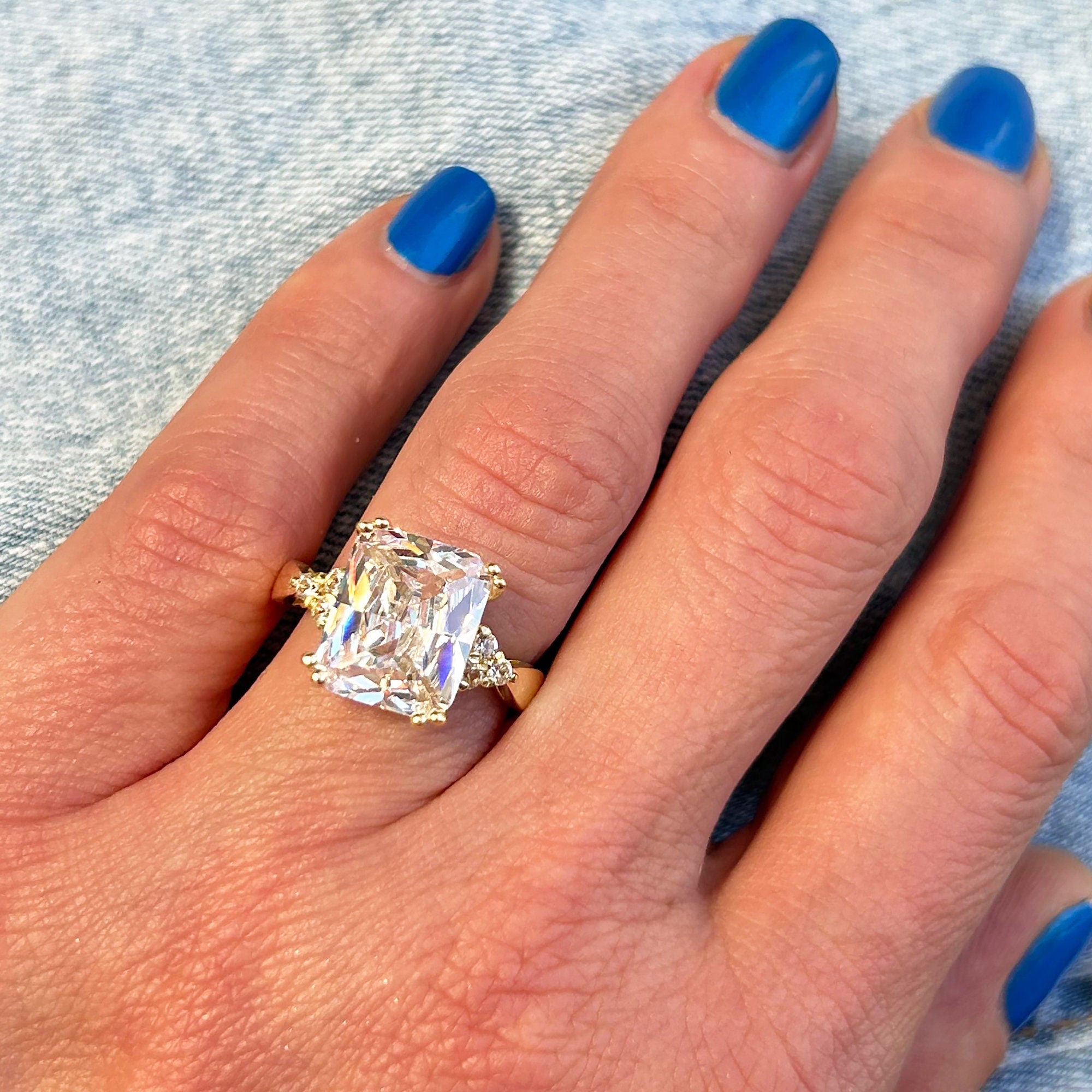 April Birthstone Octagon Clear Quartz Gemstone Statement Engagement Ring - H.L.Jewelry