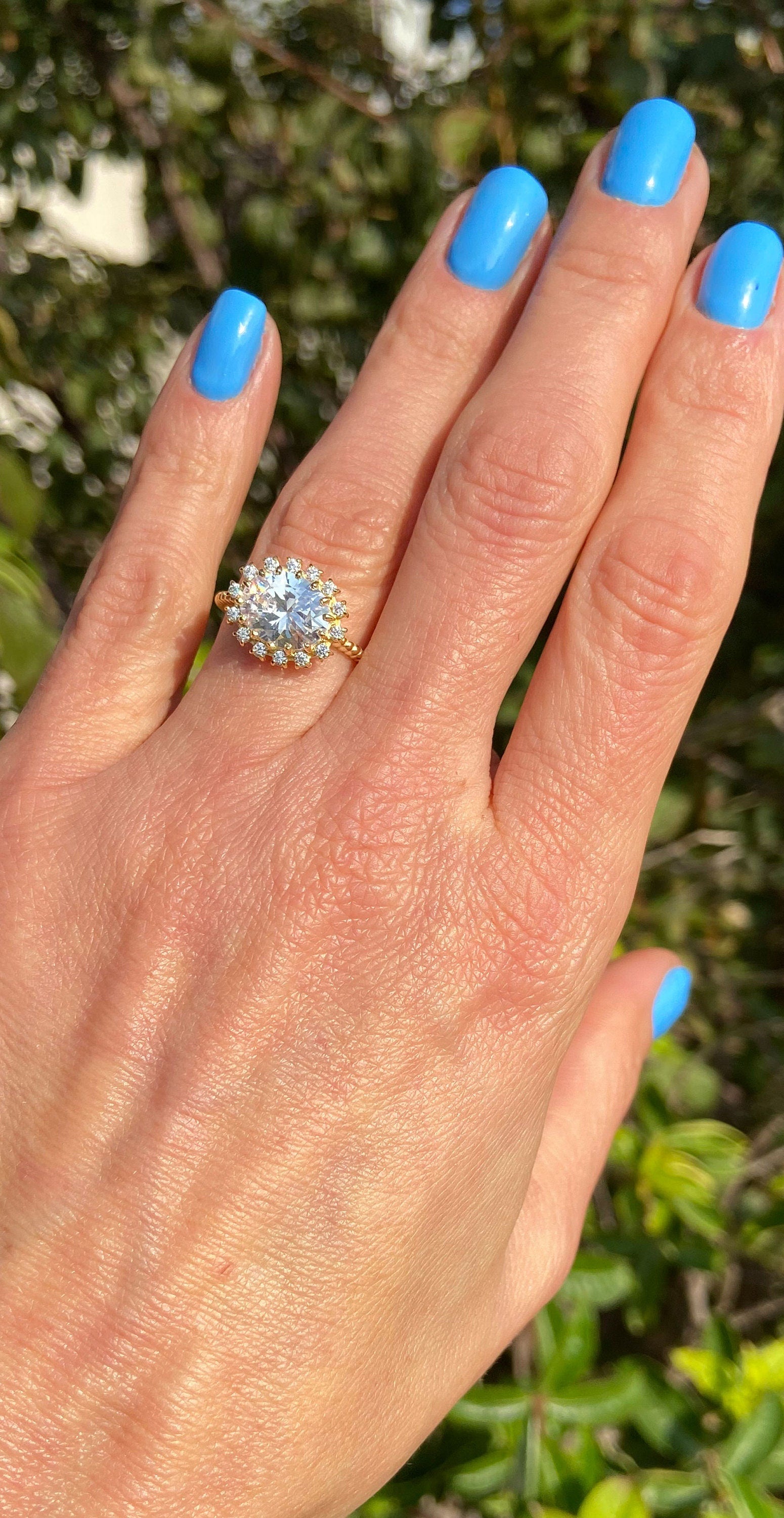 April Birthstone Oval Clear Quartz Engagement Ring with Clear Quartz Halo - H.L.Jewelry