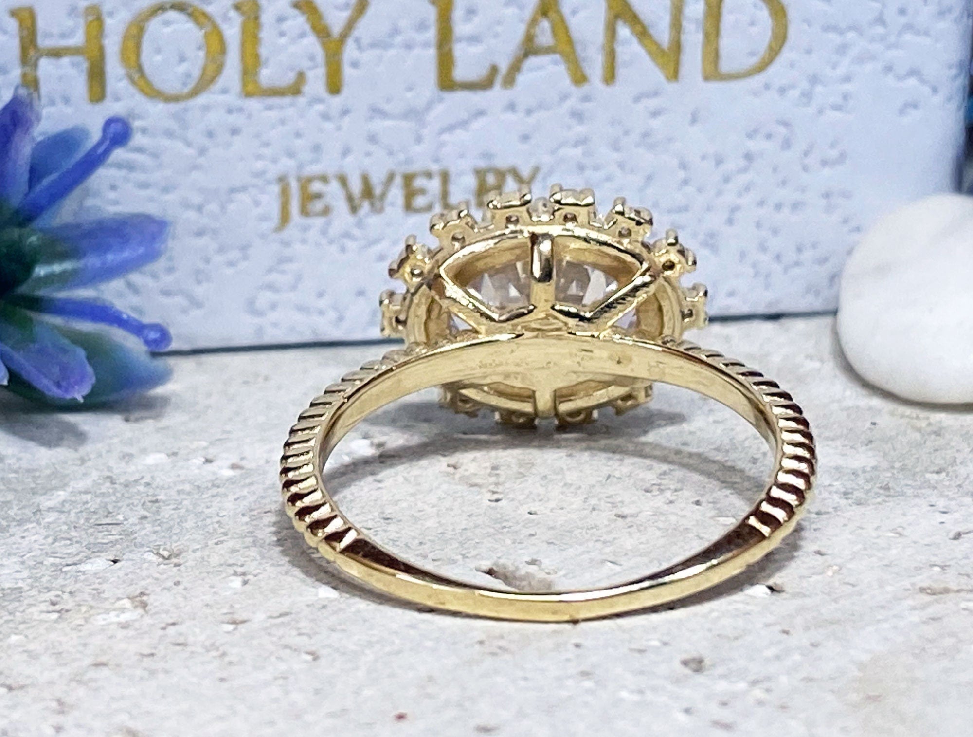 April Birthstone Oval Clear Quartz Engagement Ring with Clear Quartz Halo - H.L.Jewelry
