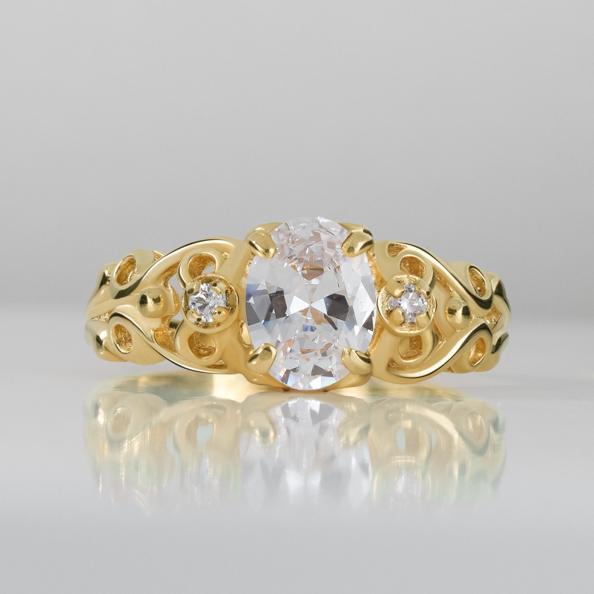 April Birthstone Oval Clear Quartz Gemstone Lace Ring - H.L.Jewelry