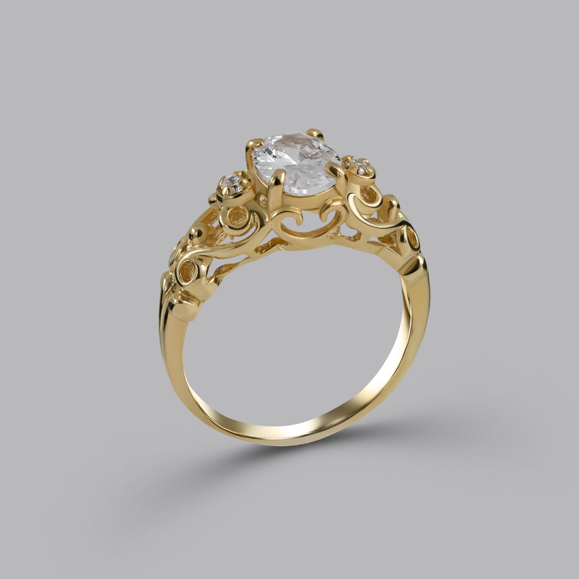 April Birthstone Oval Clear Quartz Gemstone Lace Ring - H.L.Jewelry