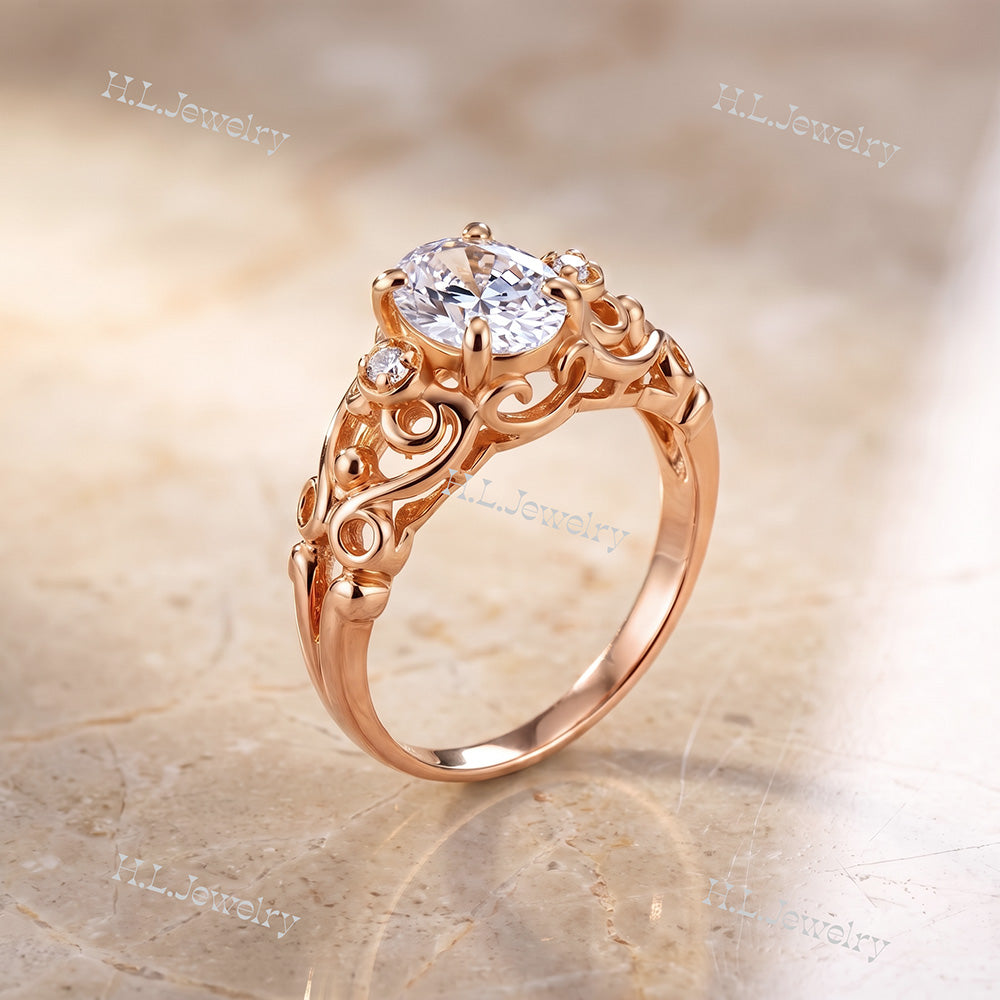 April Birthstone Oval Clear Quartz Gemstone Lace Ring - H.L.Jewelry