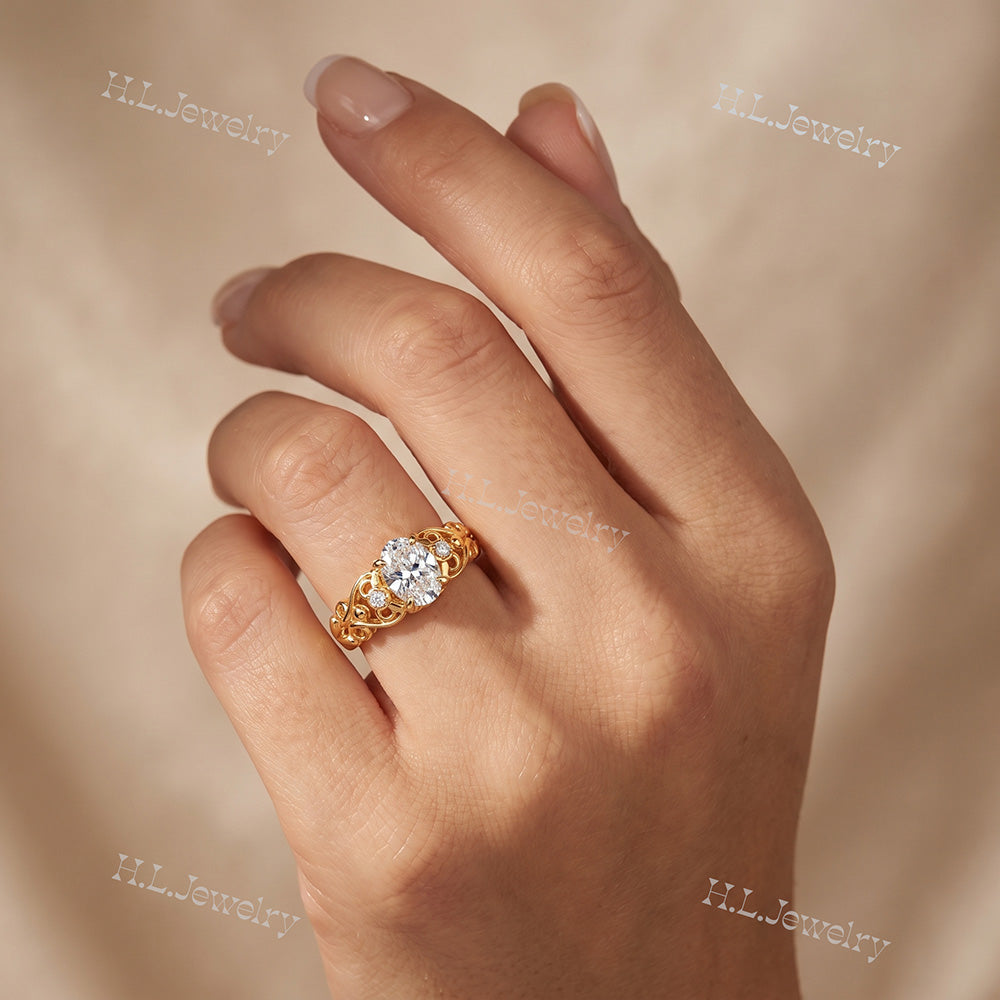 April Birthstone Oval Clear Quartz Gemstone Lace Ring - H.L.Jewelry