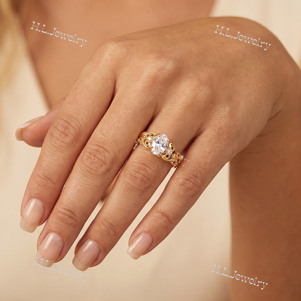 April Birthstone Oval Clear Quartz Gemstone Lace Ring - H.L.Jewelry