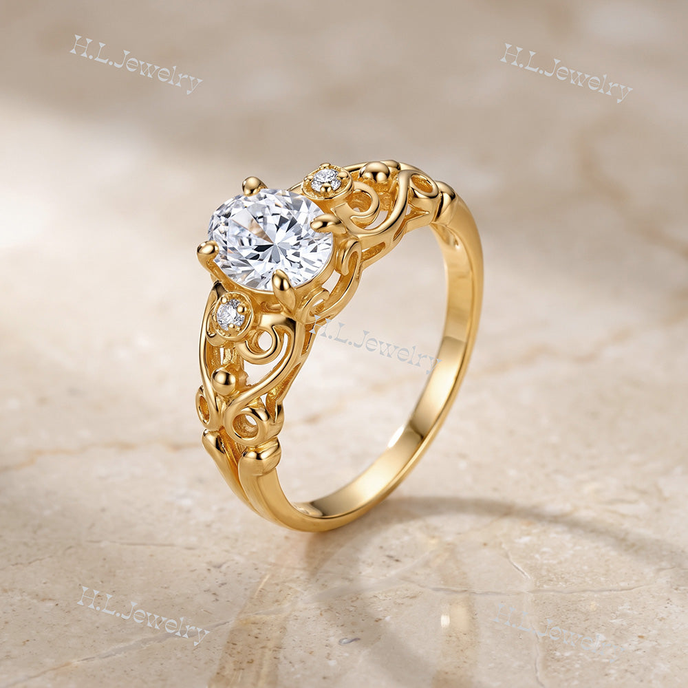 April Birthstone Oval Clear Quartz Gemstone Lace Ring - H.L.Jewelry