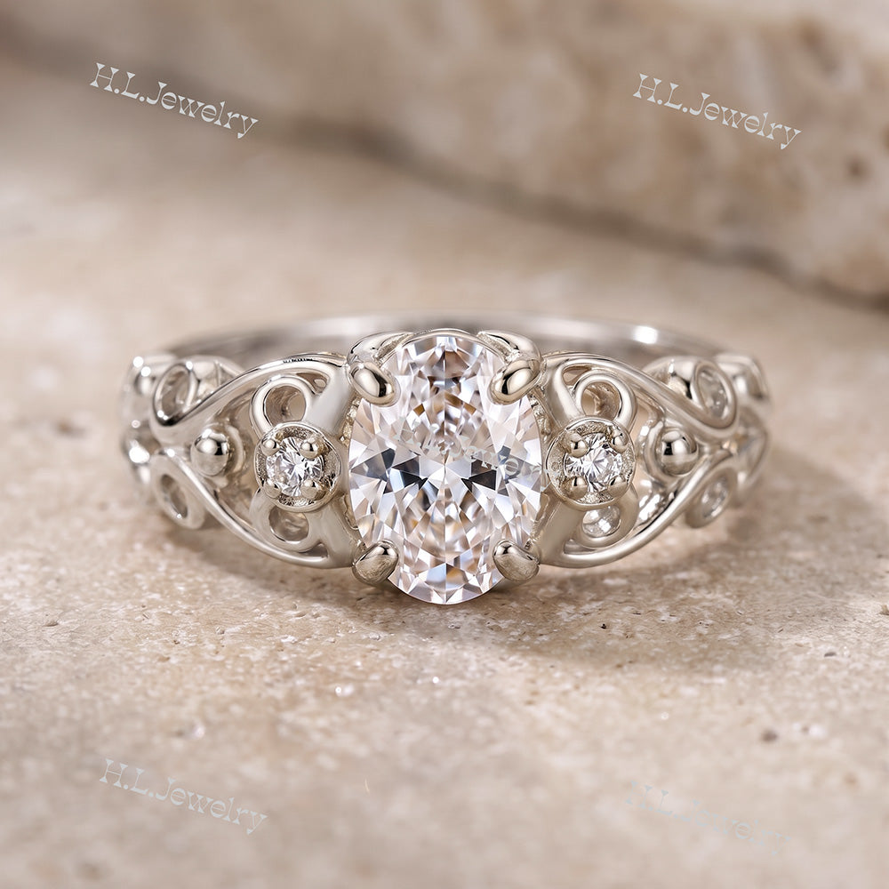 April Birthstone Oval Clear Quartz Gemstone Lace Ring - H.L.Jewelry