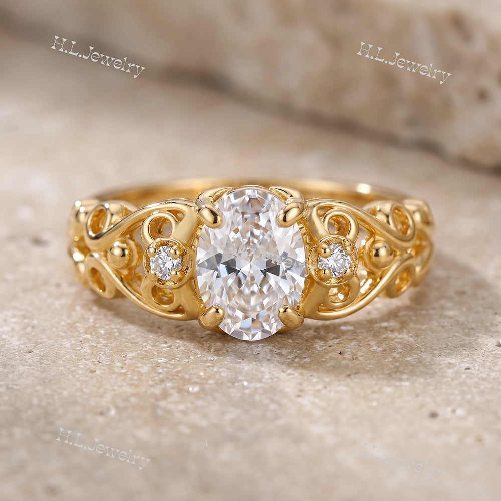 April Birthstone Oval Clear Quartz Gemstone Lace Ring - H.L.Jewelry