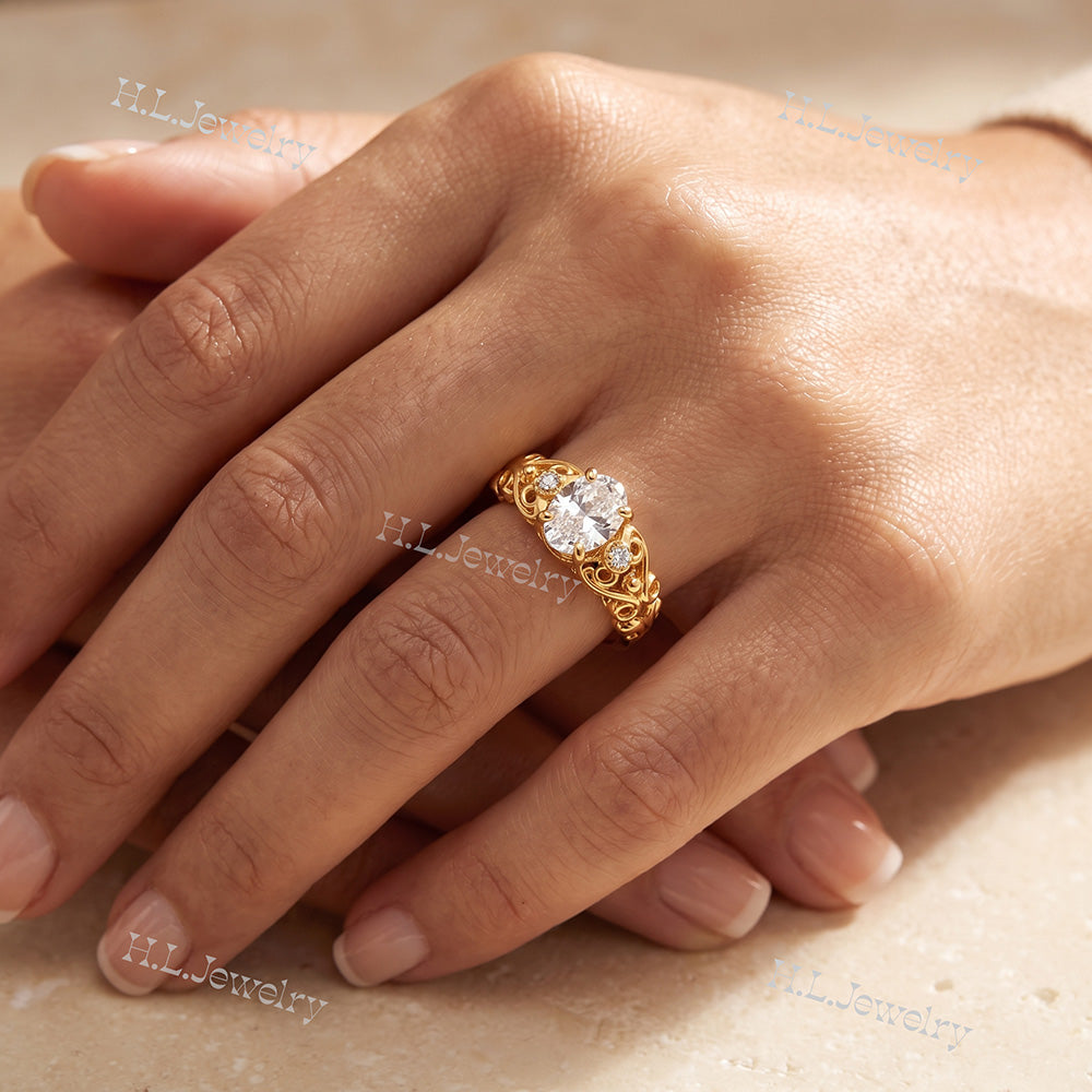 April Birthstone Oval Clear Quartz Gemstone Lace Ring - H.L.Jewelry