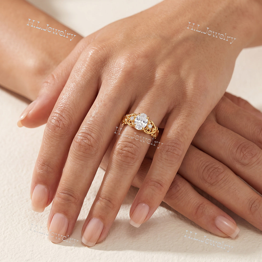 April Birthstone Oval Clear Quartz Gemstone Lace Ring - H.L.Jewelry
