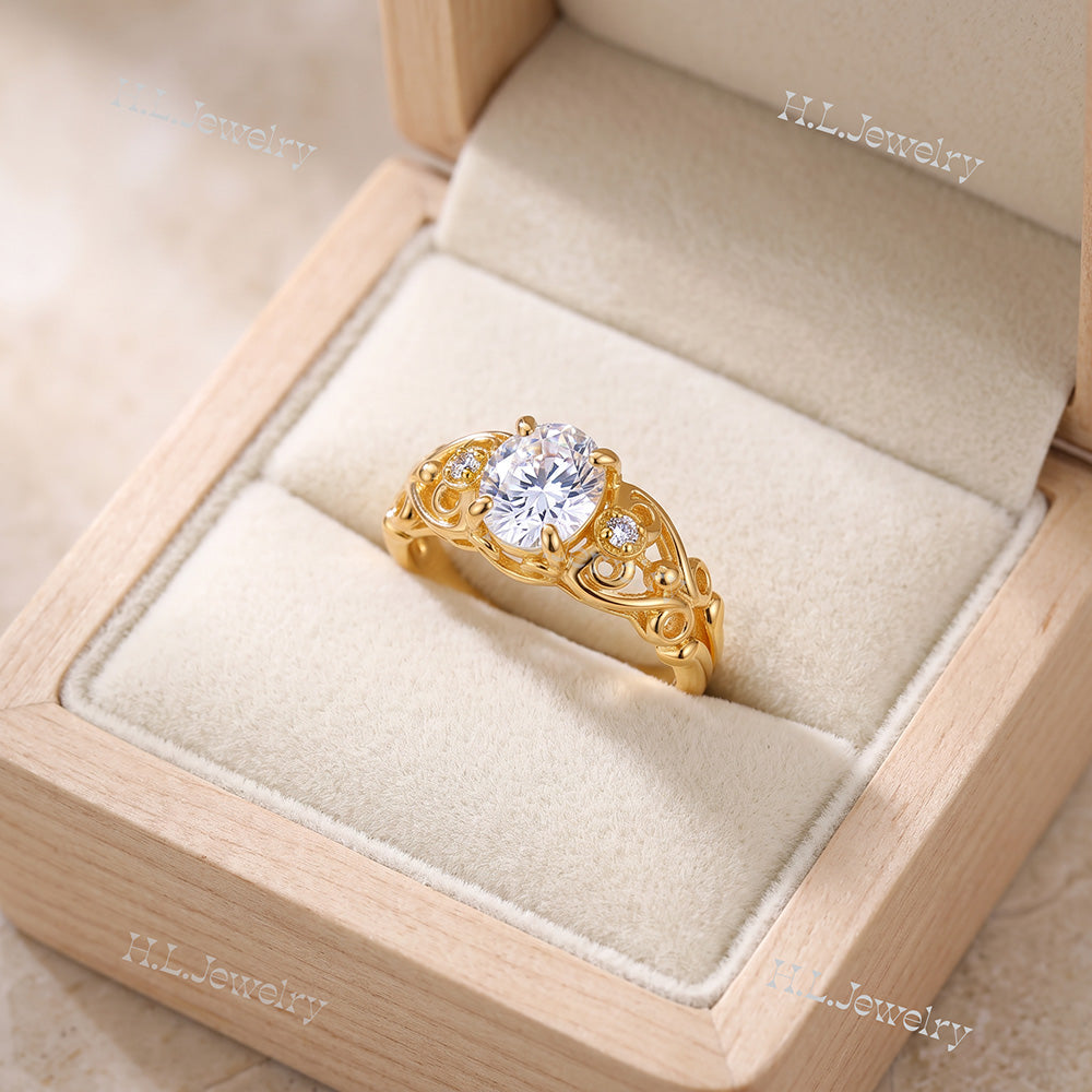 April Birthstone Oval Clear Quartz Gemstone Lace Ring - H.L.Jewelry